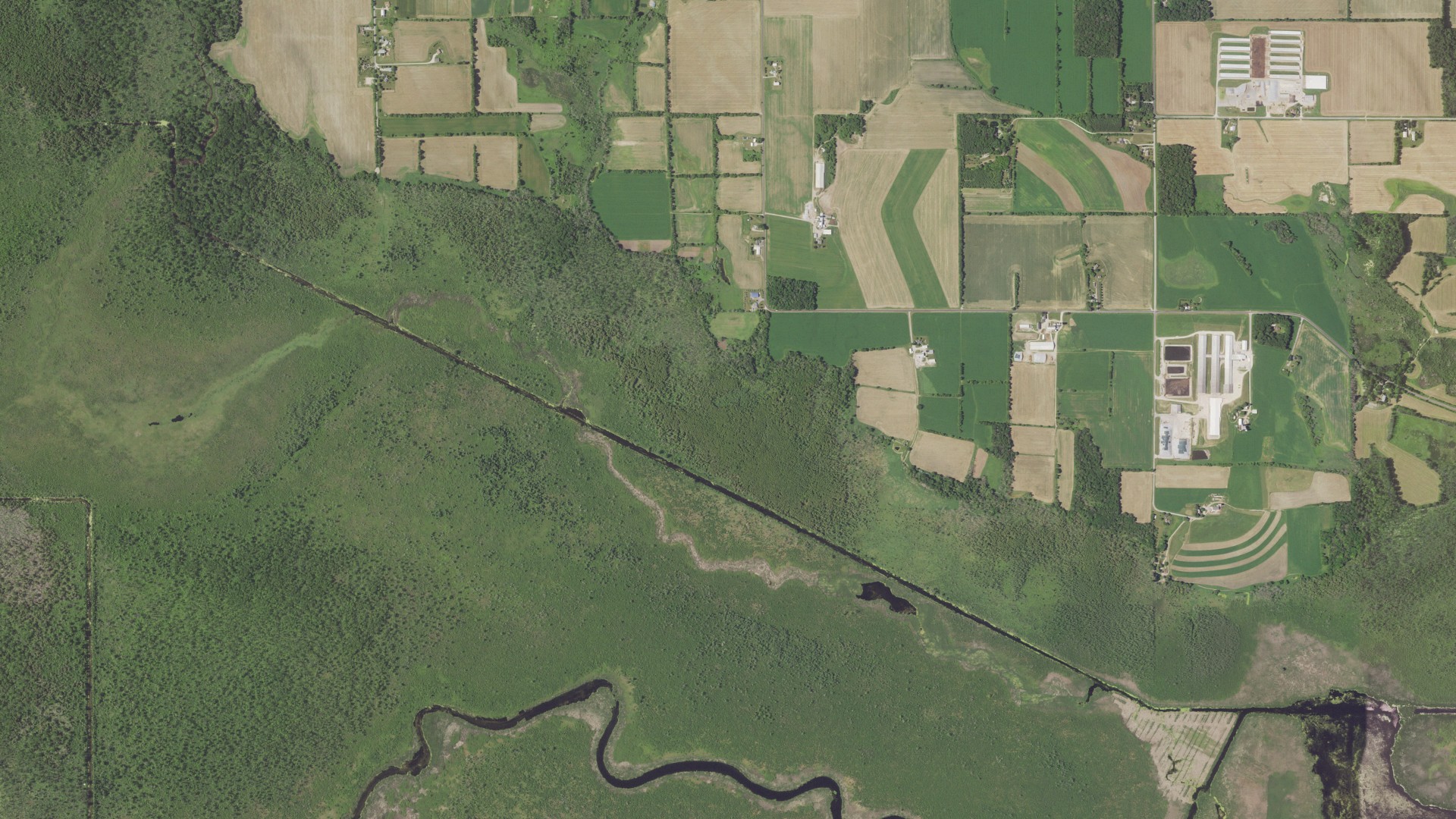 Aerial view of land around Russell, Wisconsin