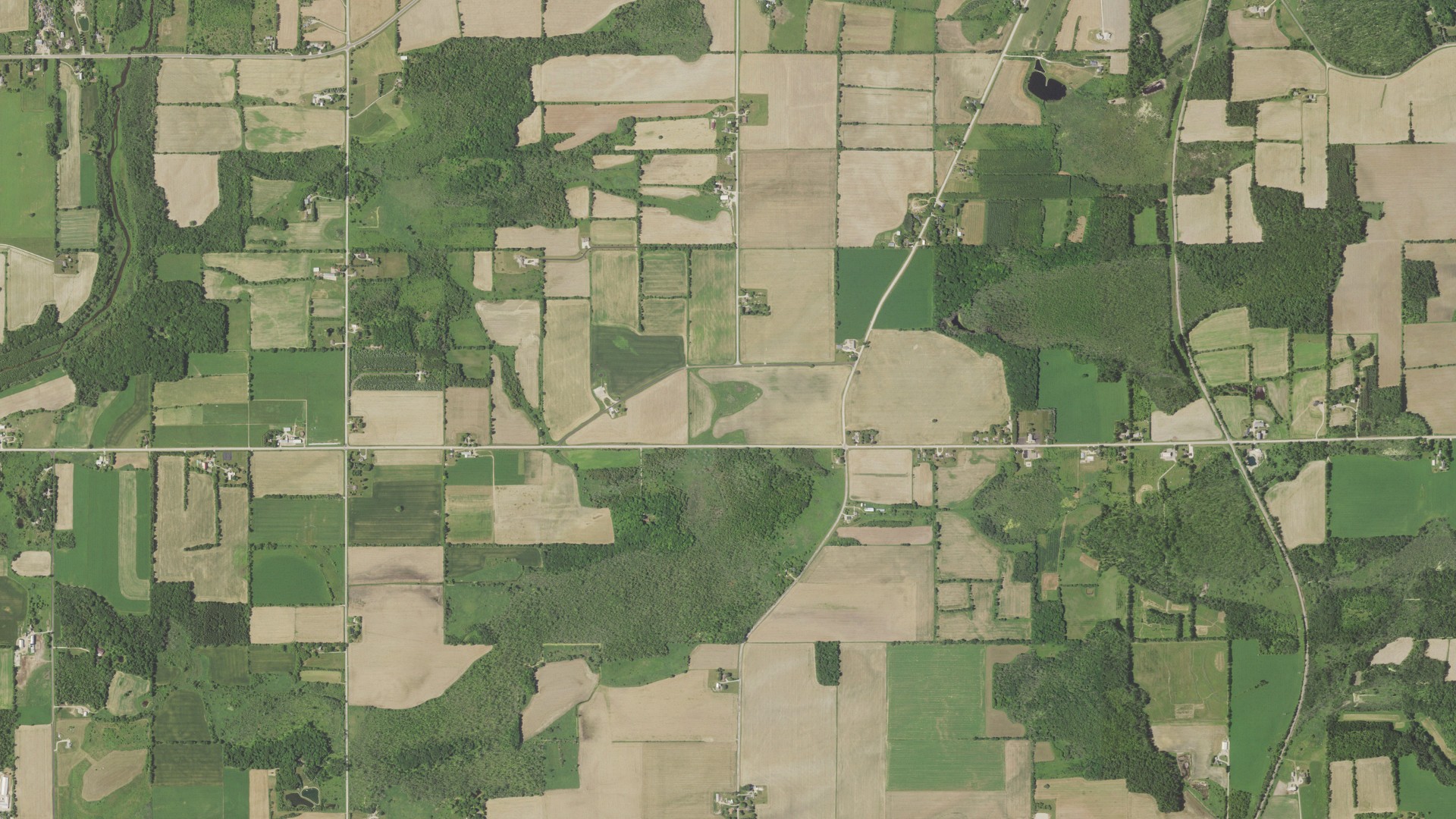 Aerial view of land around Sherman, Wisconsin
