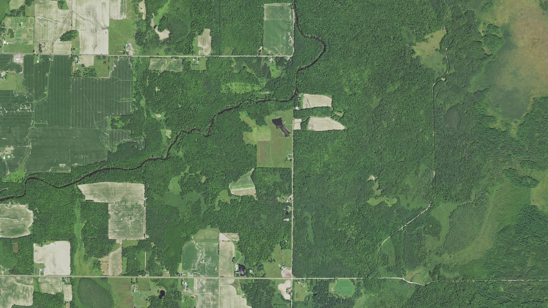 Aerial view of land around Ford, Wisconsin