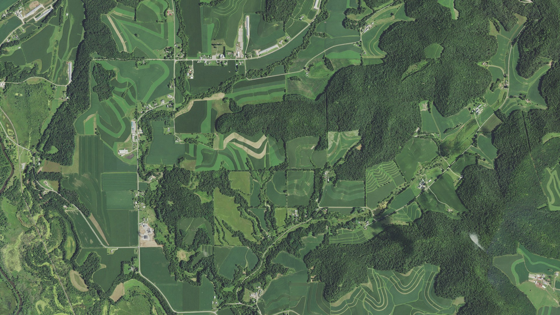 Aerial view of land around Dodge, Wisconsin