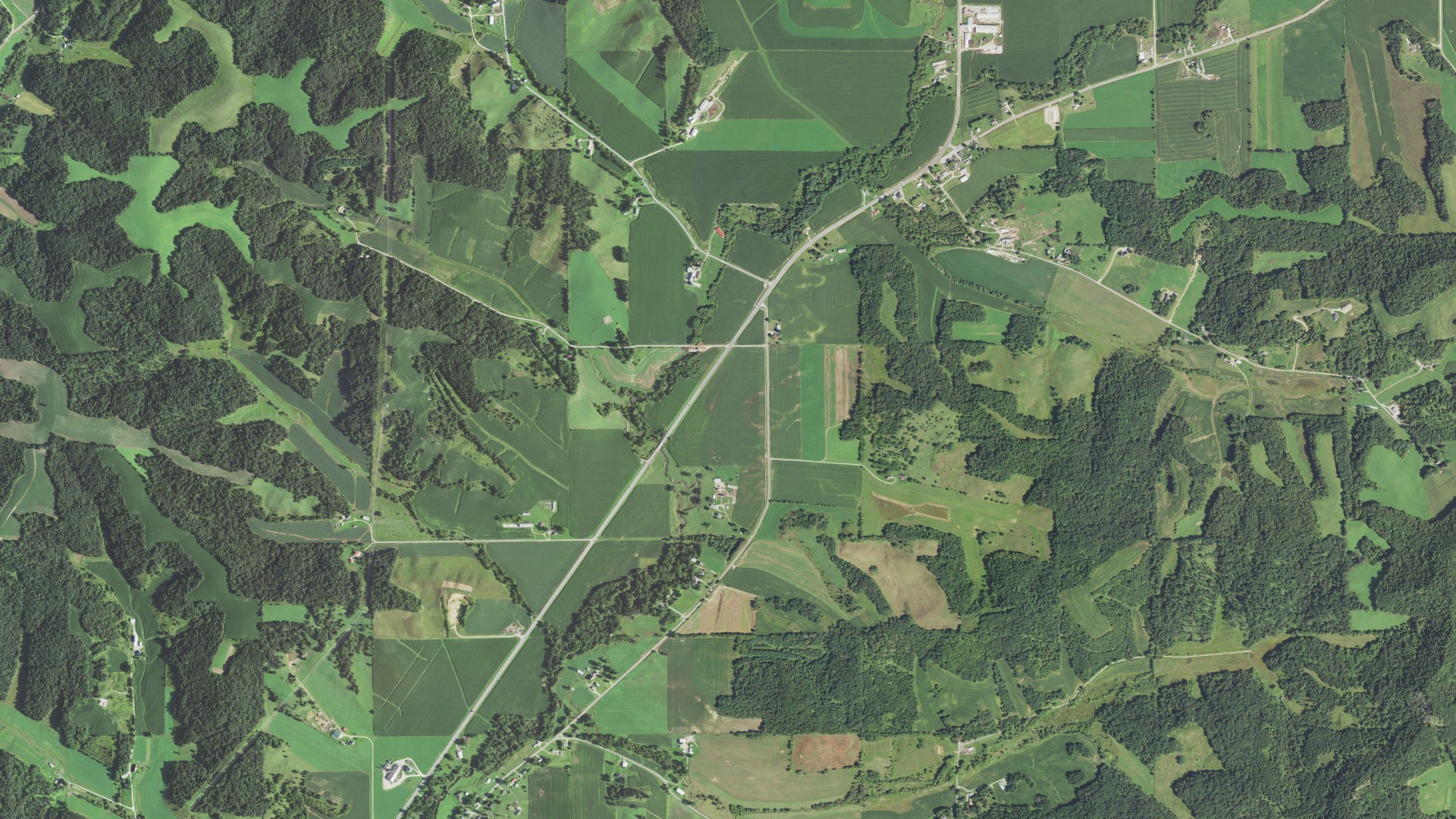 Natural-color aerial photograph of land around Ettrick, Wisconsin