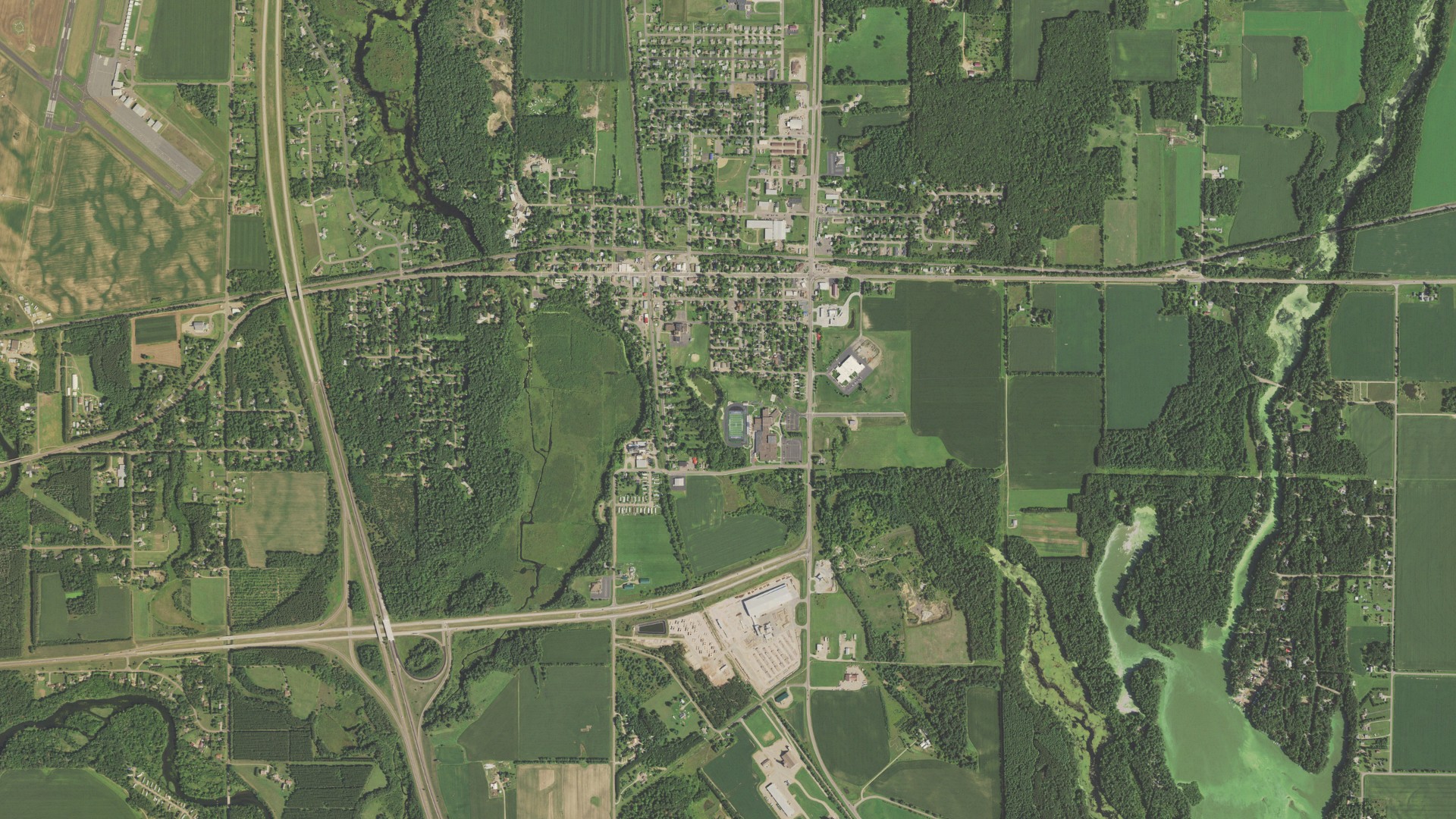 Aerial view of land around Cameron, Wisconsin