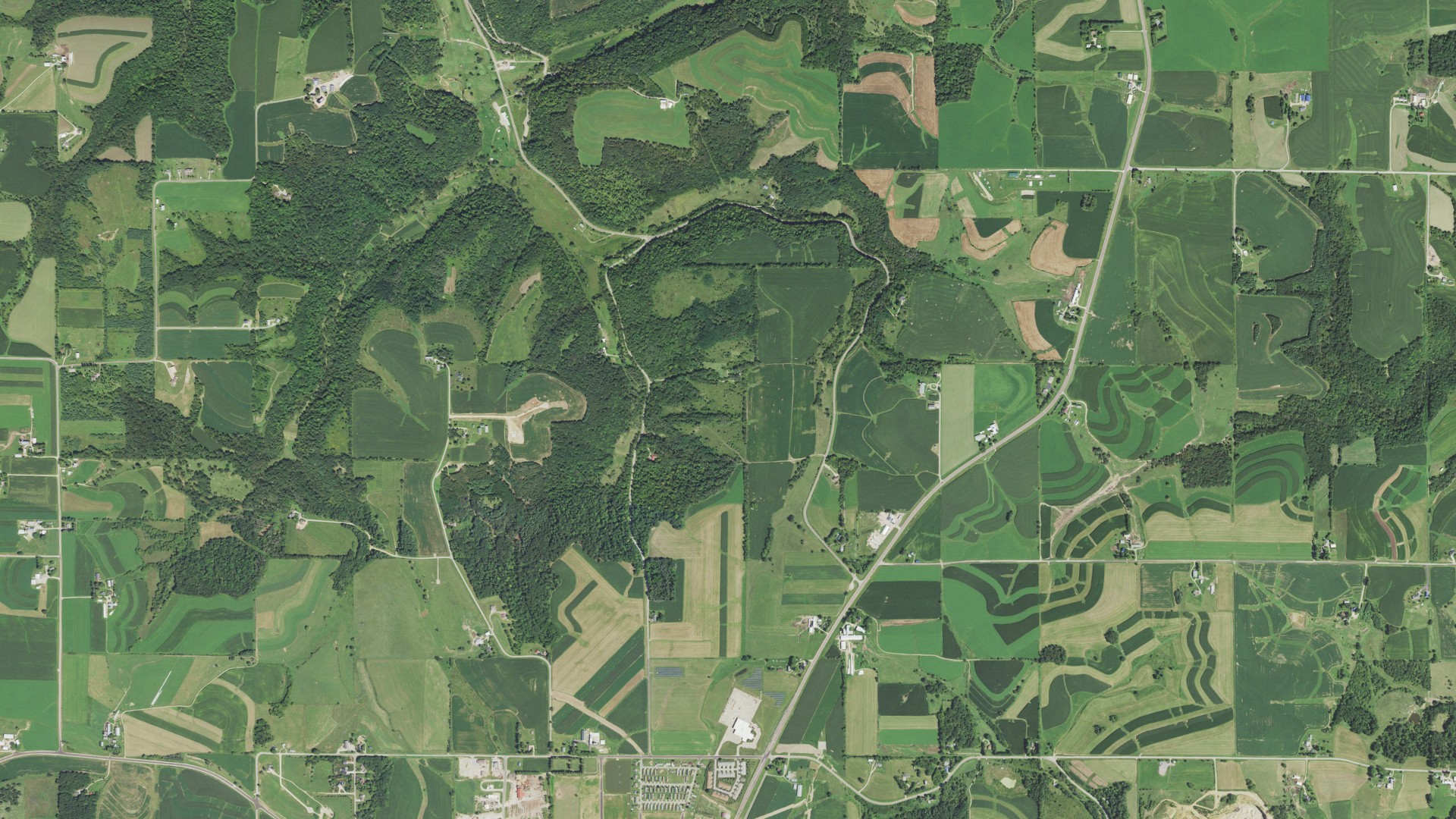 Aerial view of land around Christiana, Wisconsin