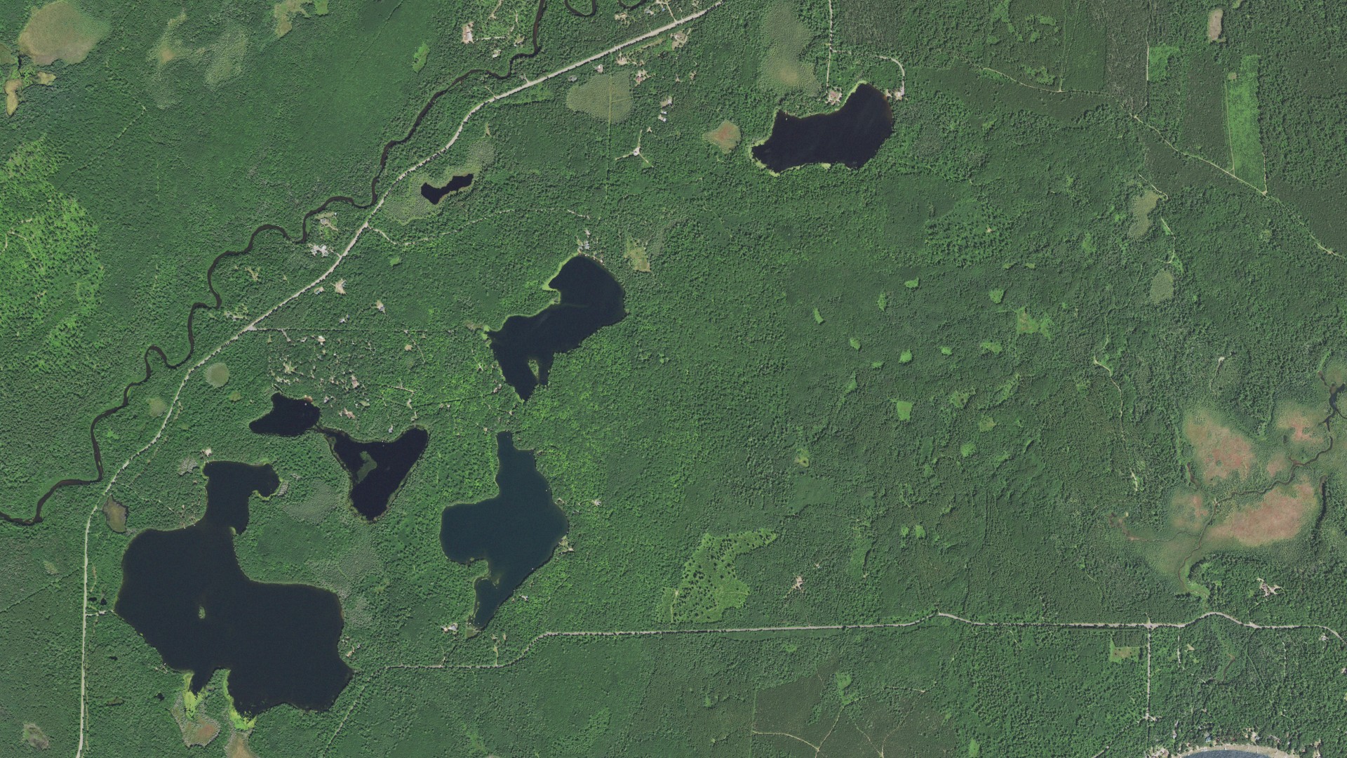 Natural-color aerial photograph of land around Boulder Junction, Wisconsin