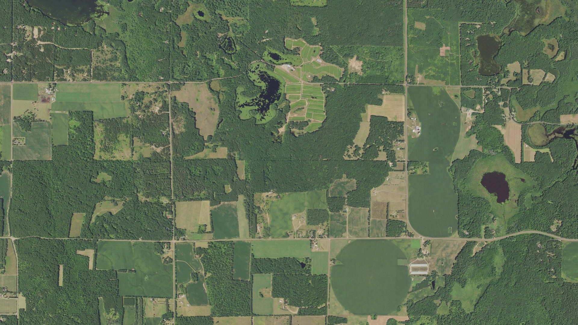 Aerial view of land around Evergreen, Wisconsin