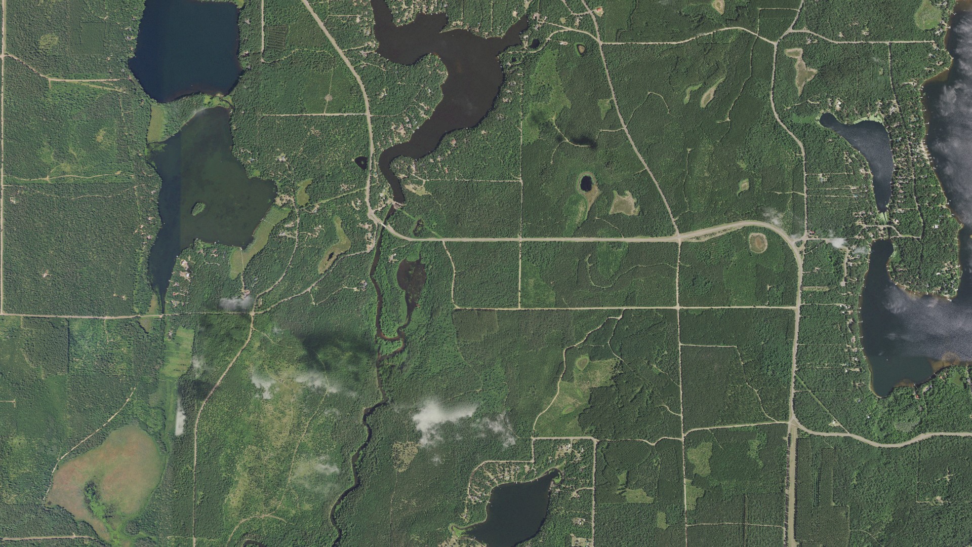 Aerial view of land around Minong, Wisconsin