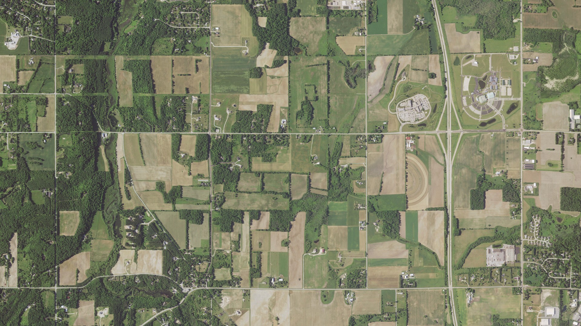 Natural-color aerial photograph of land around Polk, Wisconsin