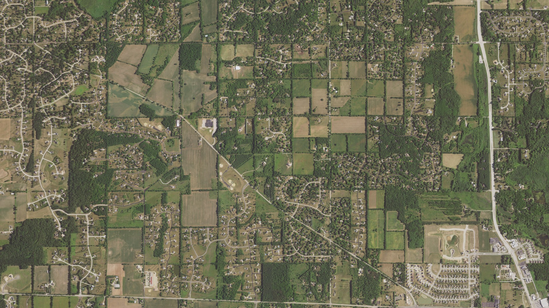 Aerial view of land around Mukwonago, Wisconsin