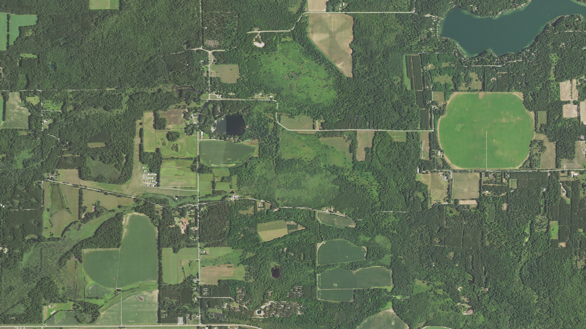 Aerial view of land around Springwater, Wisconsin