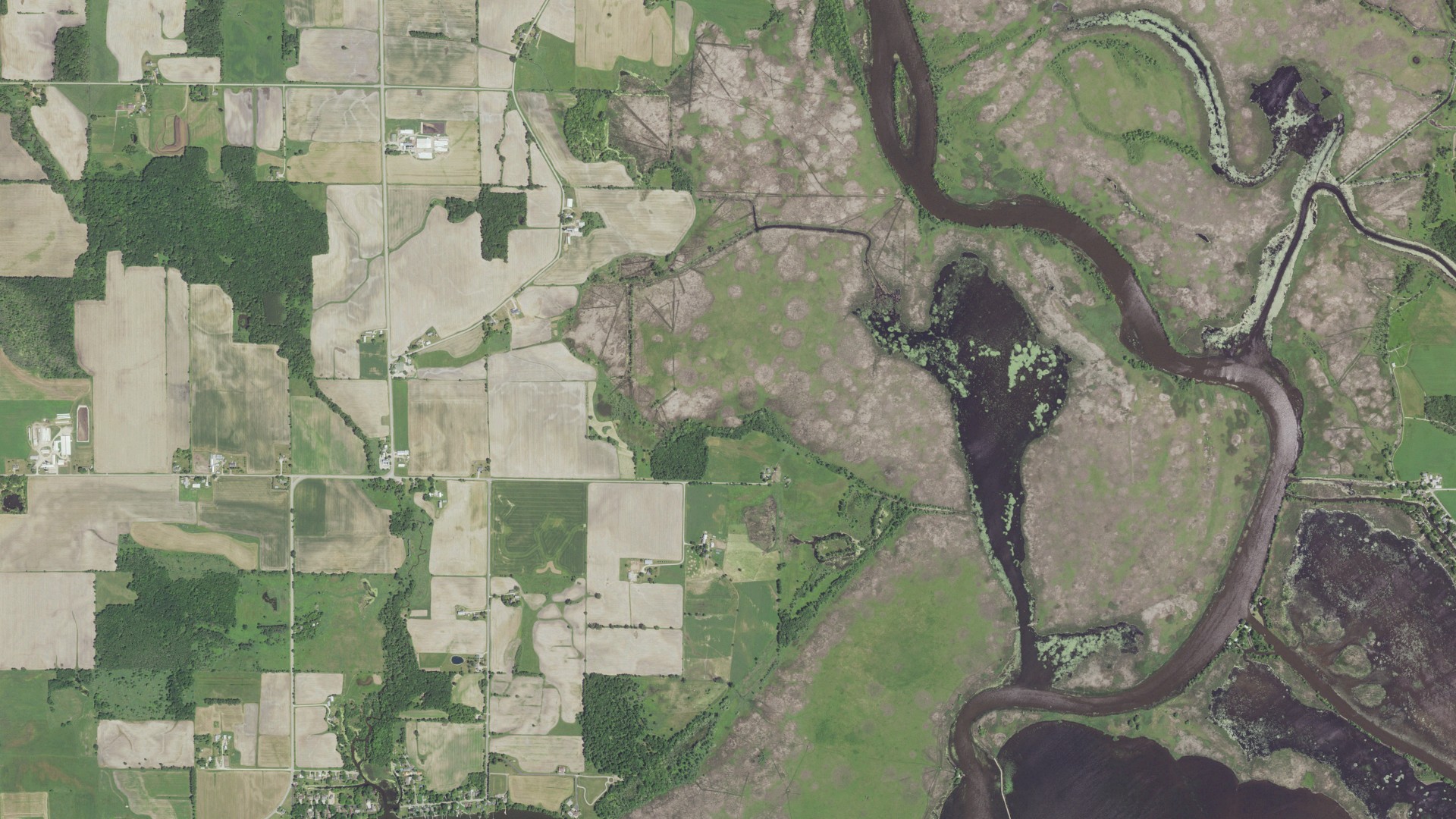 Aerial view of land around Wolf River, Wisconsin