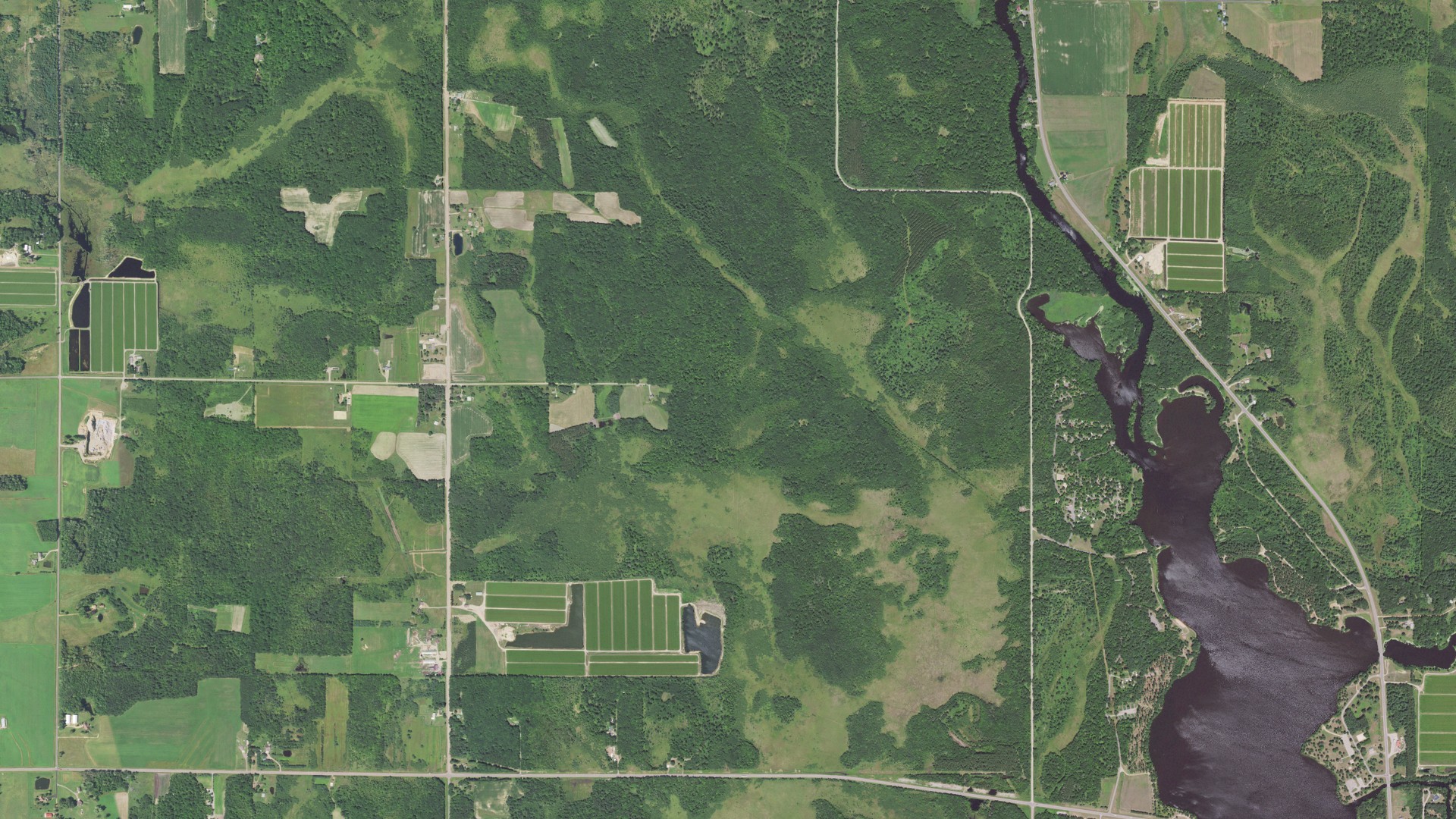 Aerial view of land around Dexter, Wisconsin