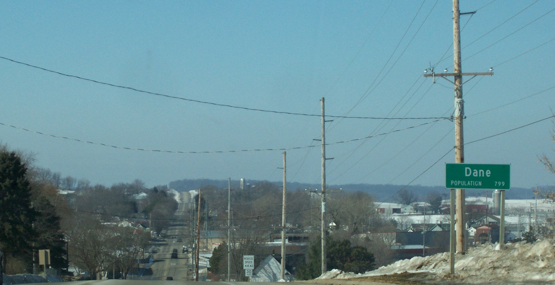 Looking west down on w:Dane, Wisconsin (the village in Dane County), on w:Wisconsin Highway 113