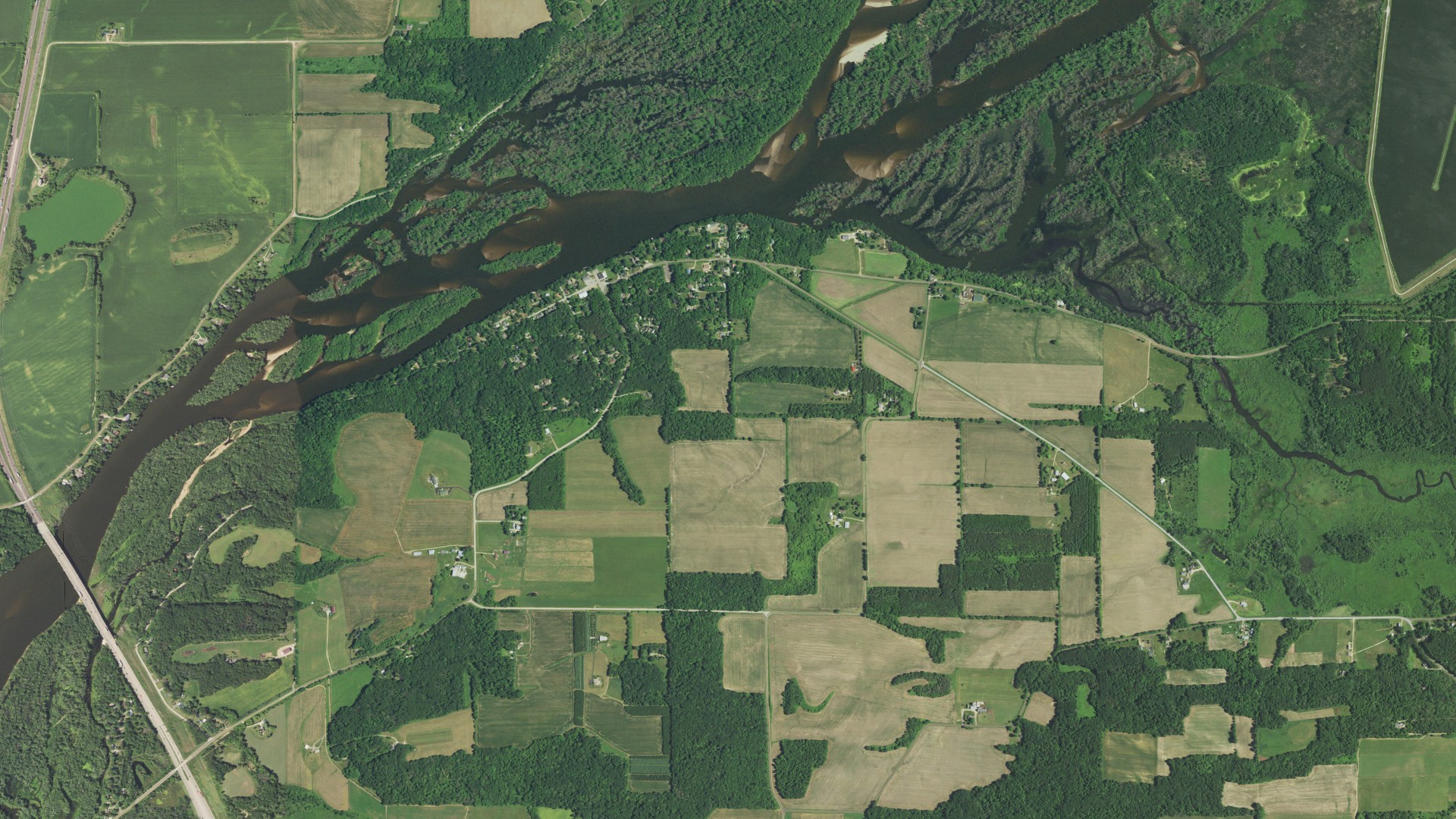 Aerial view of land around Dekorra, Wisconsin