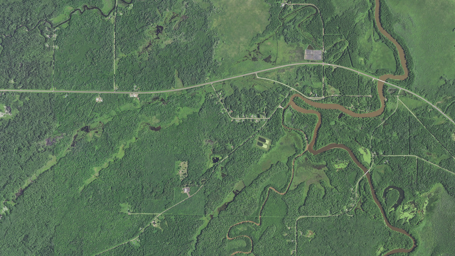 Natural-color aerial photograph of land around Diaperville, Wisconsin