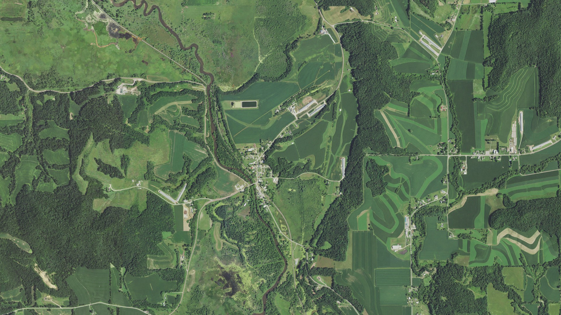 Aerial view of land around Dodge, Wisconsin