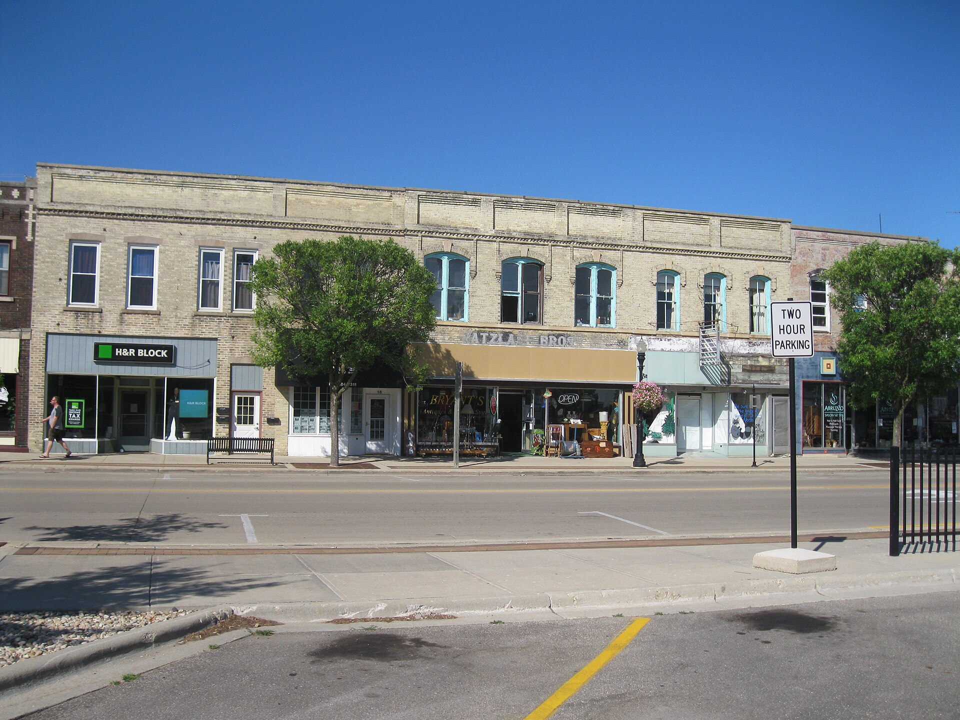 The north side of Fulton Street in the Fulton Street Historic District in Edgerton, Wisconsin.
