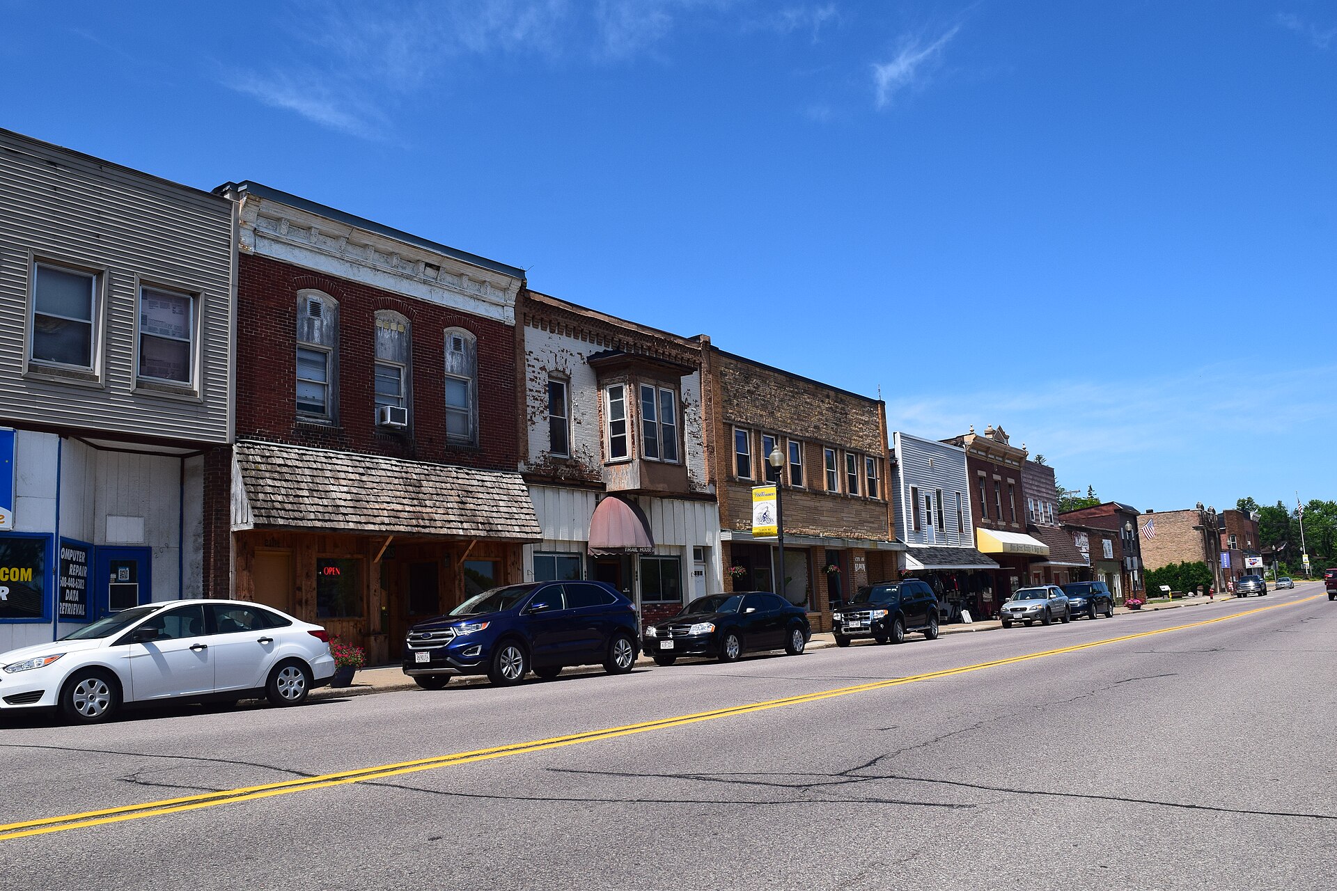 Buildings in downtown Elroy, Wisconsin.