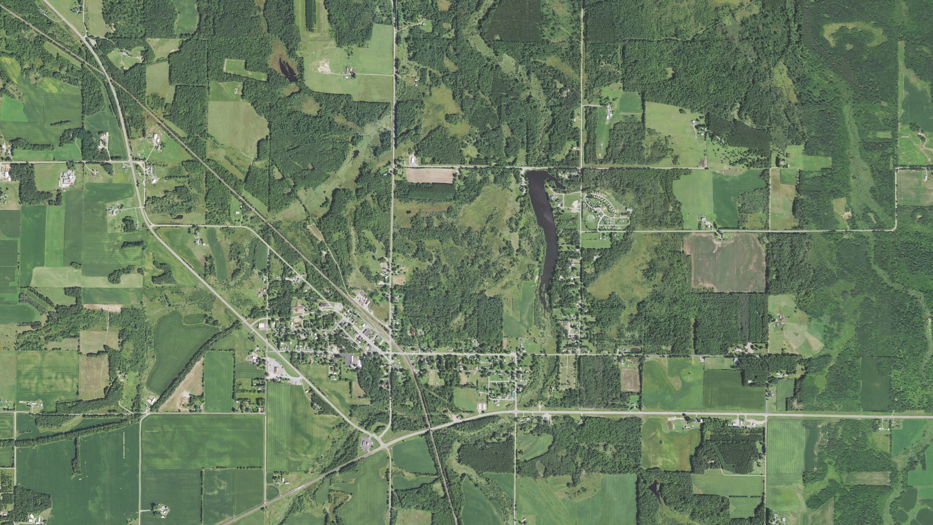 Aerial view of land around Fairchild, Wisconsin