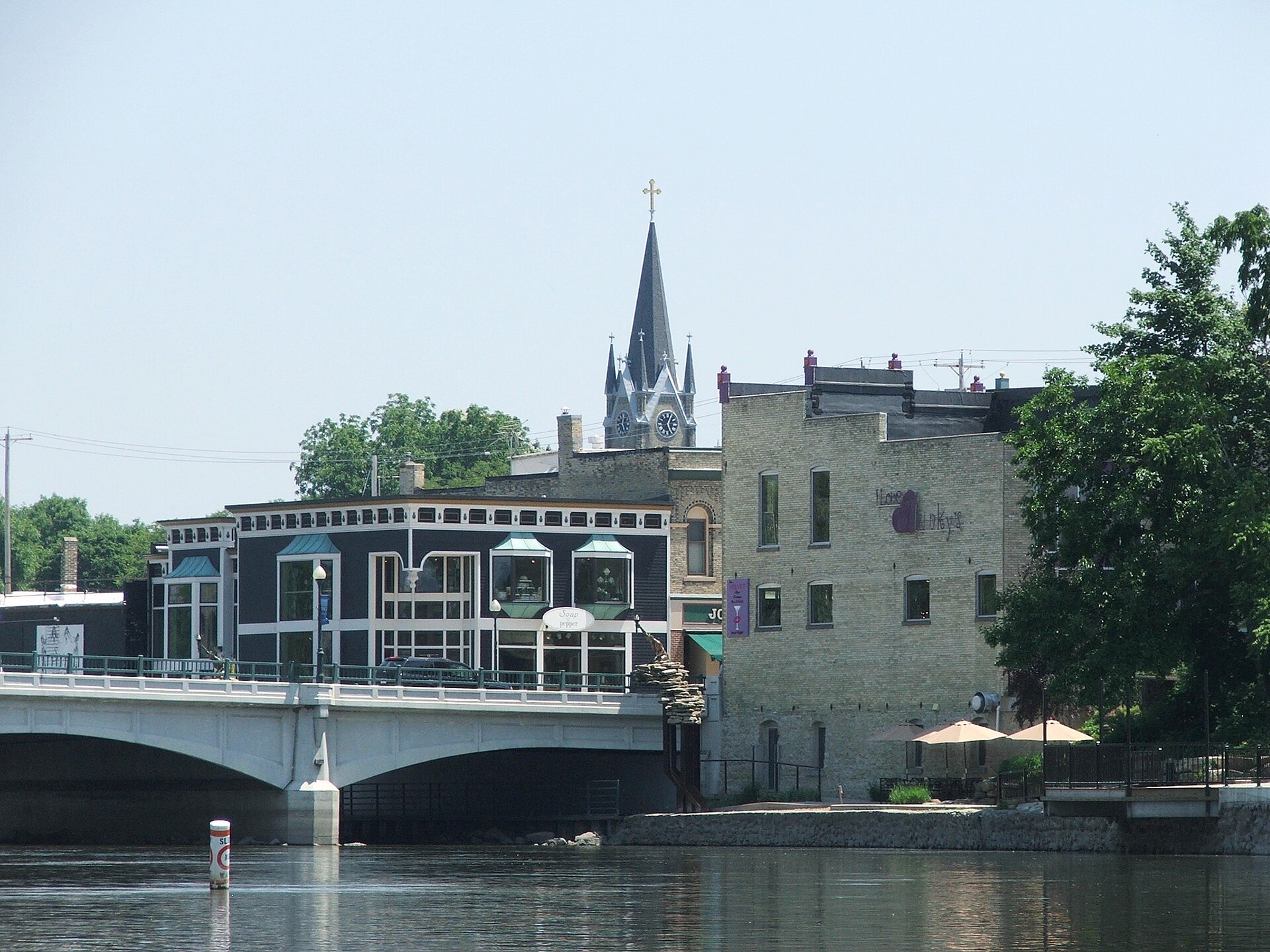 Downtown Fort Atkinson, Wisconsin. Photo taken from the Rock River, looking south east.