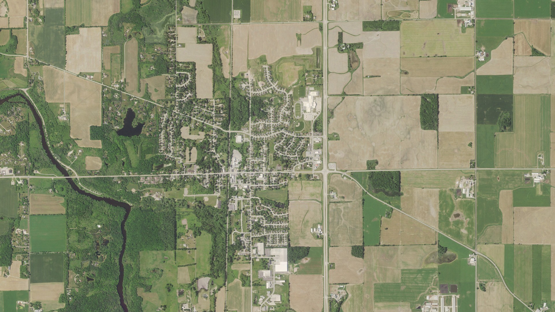 Aerial view of land around Fredonia, Wisconsin