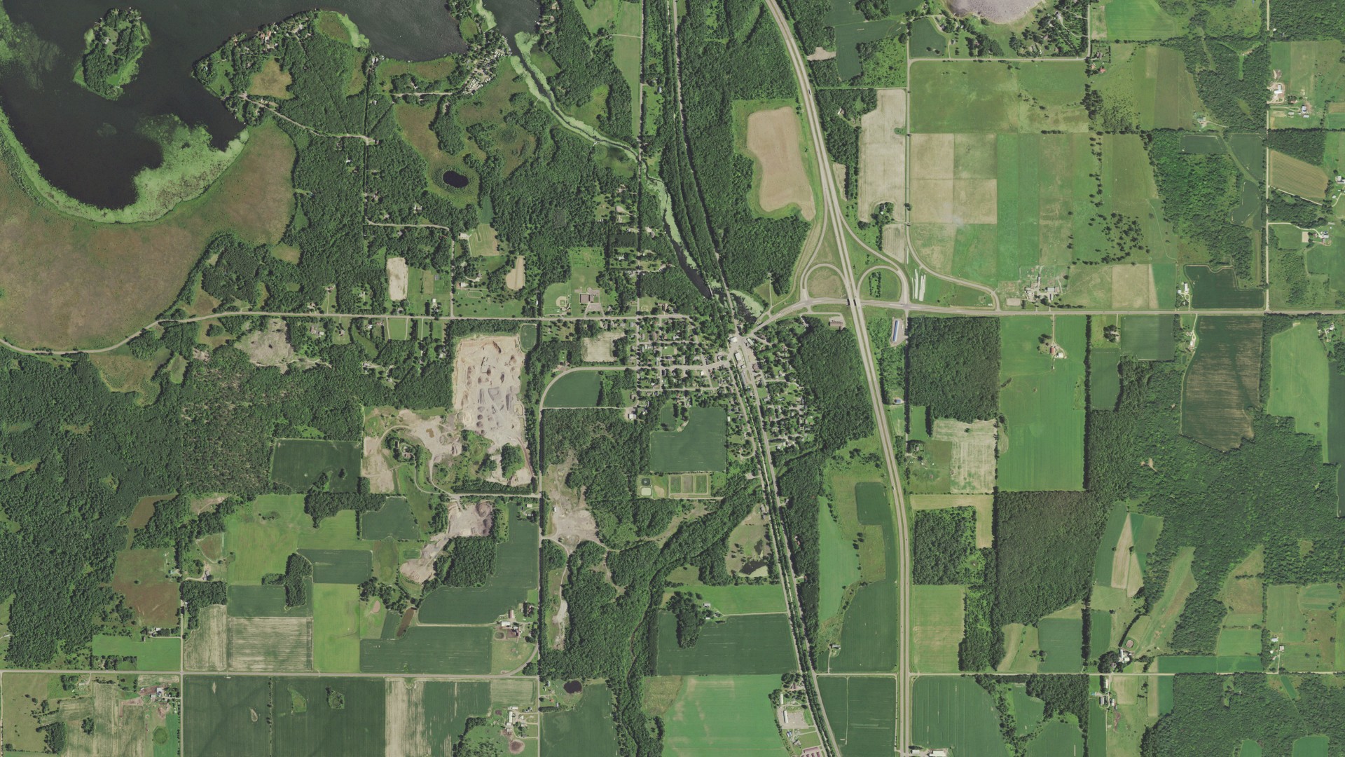 Natural-color aerial photograph of land around Haugen, Wisconsin
