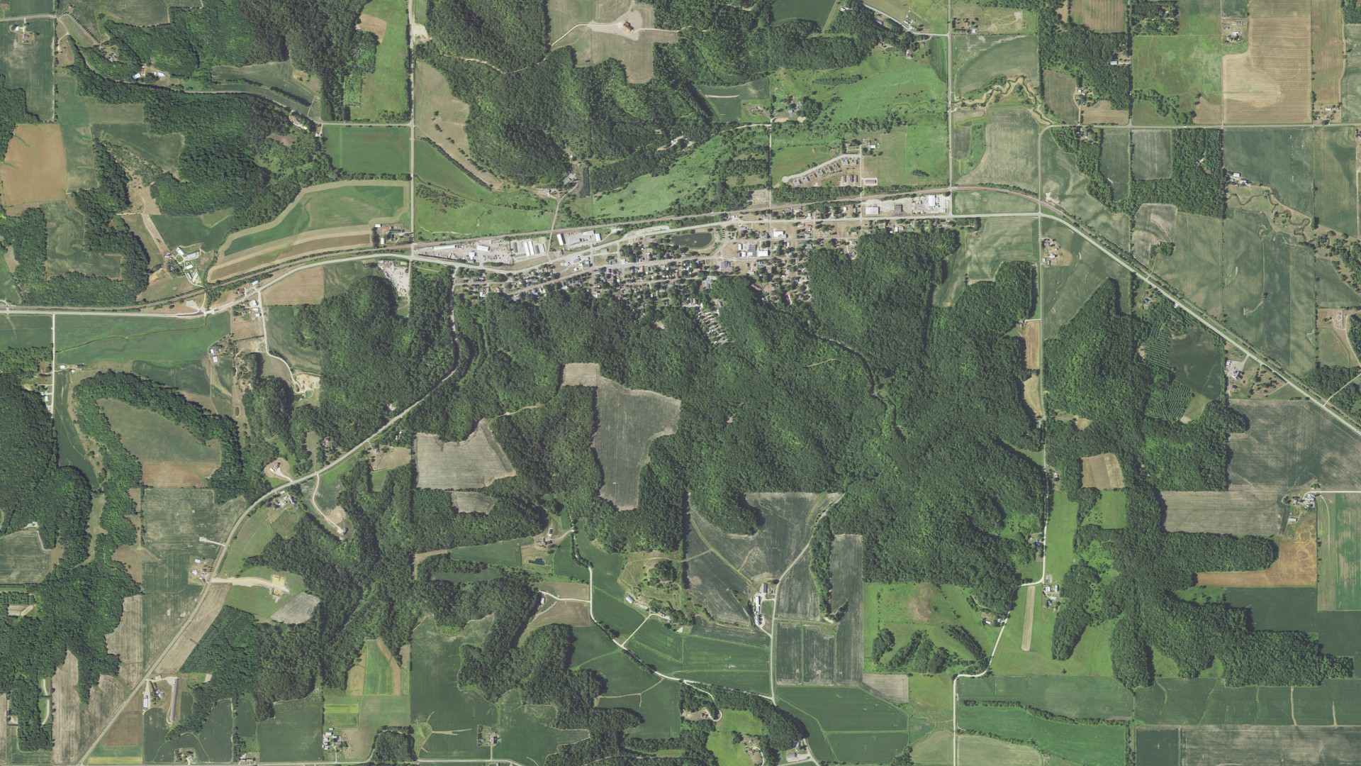 Aerial view of land around Knapp, Wisconsin