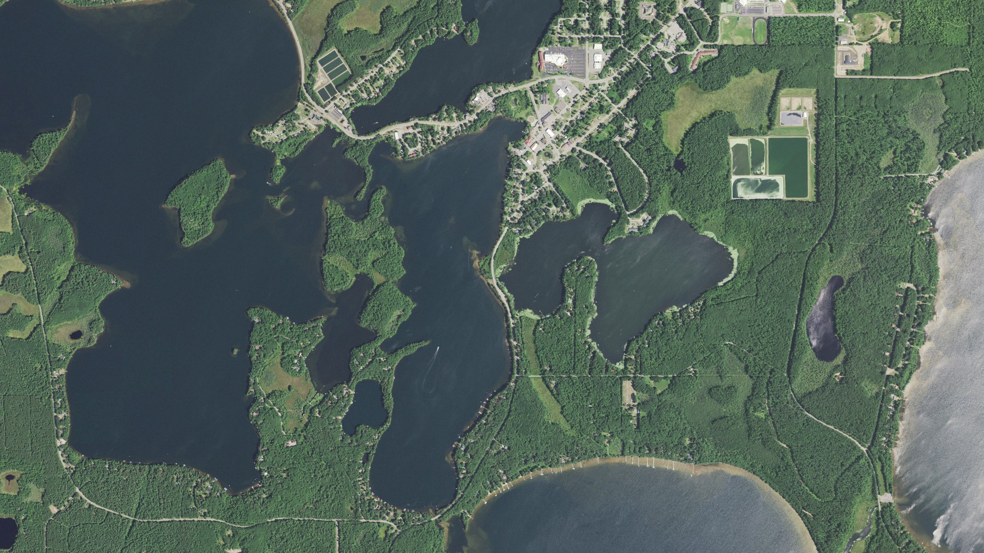 Natural-color aerial photograph of land around Lac du Flambeau, Wisconsin