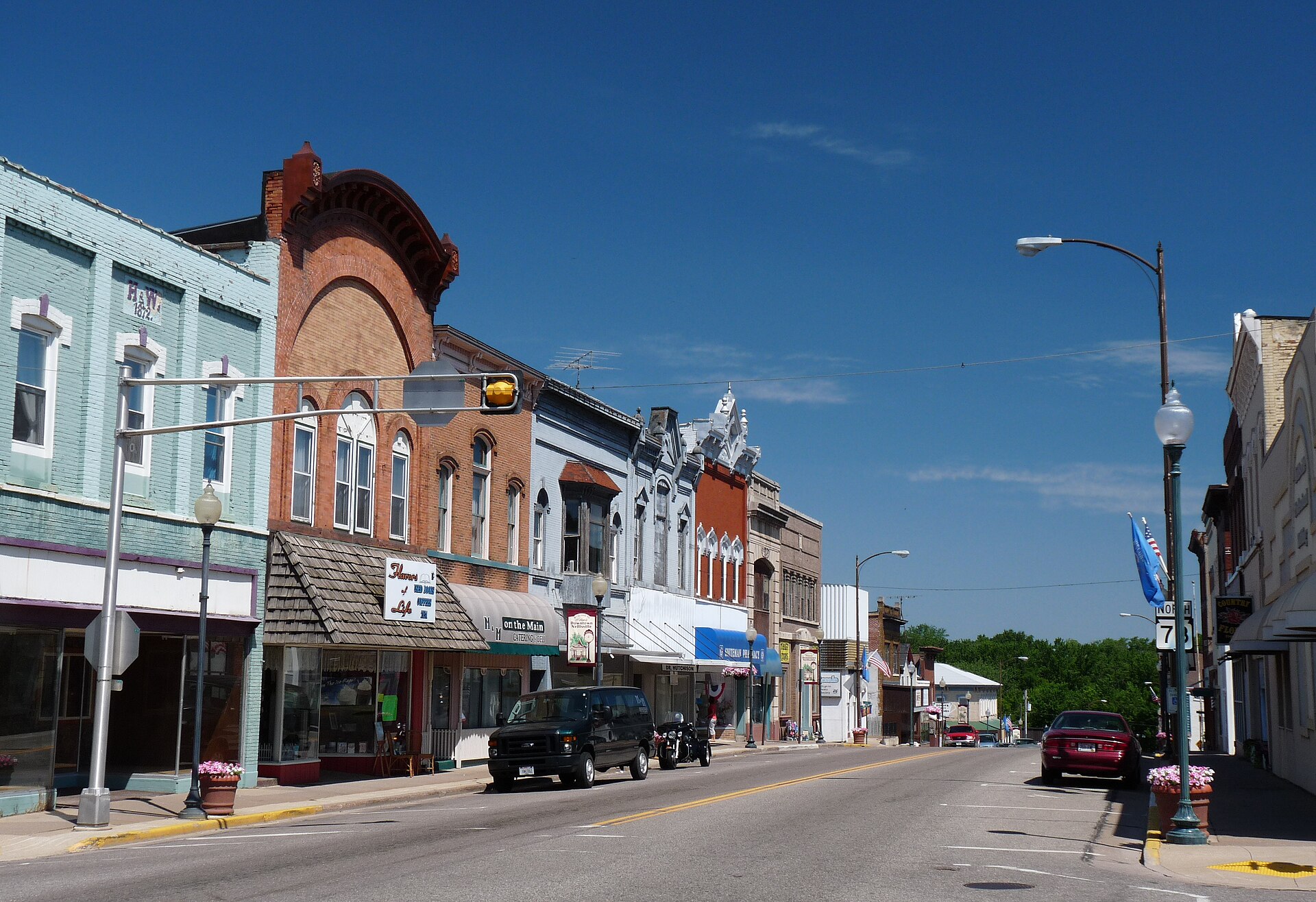 In the downtown of Neillsville, Wisconsin, many old brick buildings from as early as 1872 still serve businesses and customers.