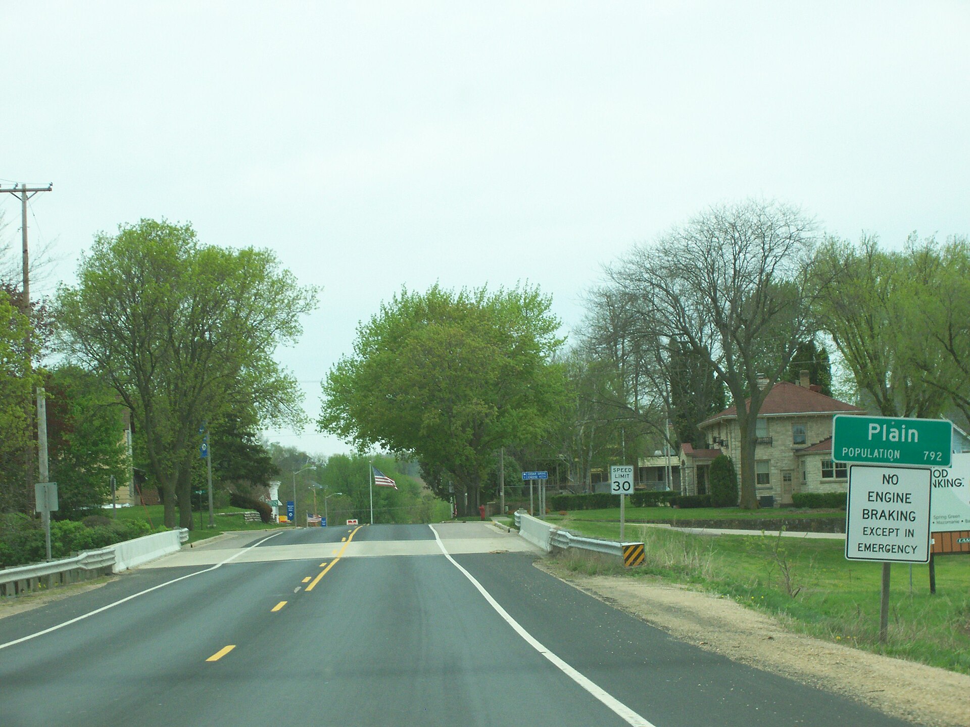 Looking south at Plain, Wisconsin, USA on Wisconsin Highway 23.