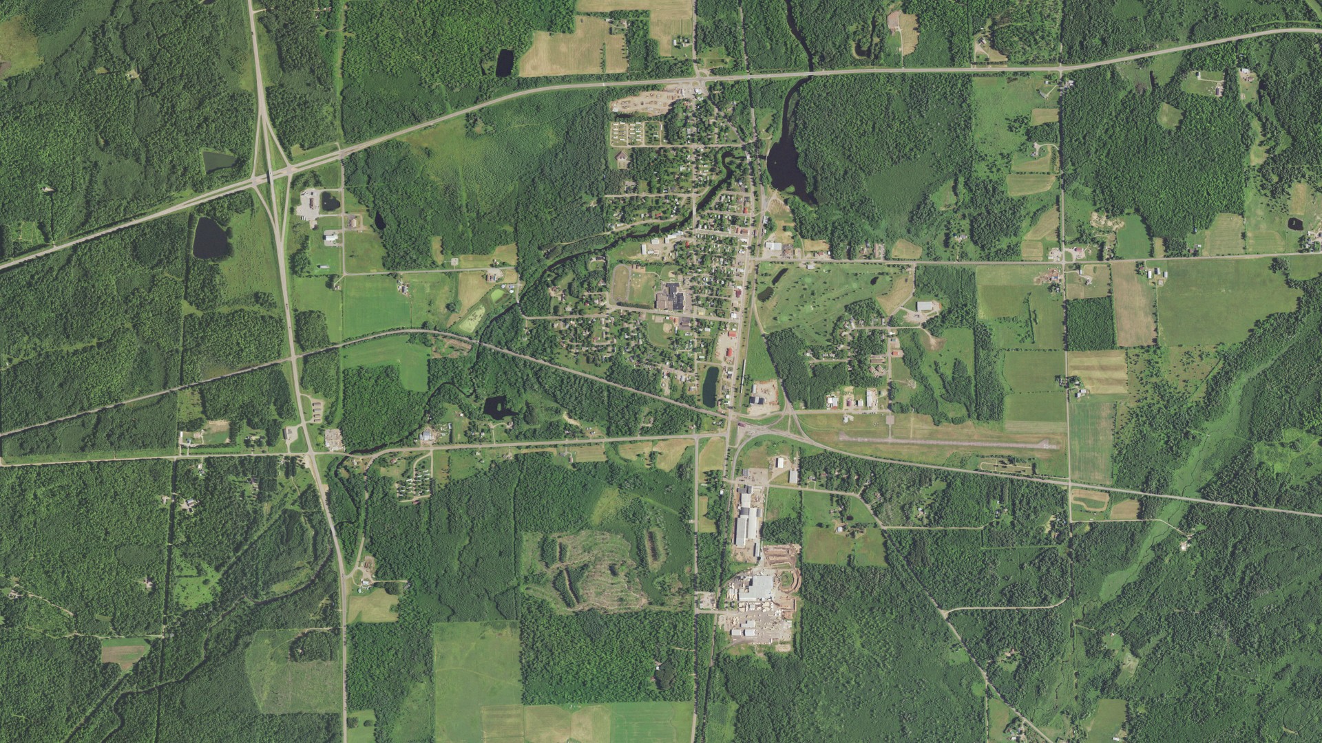 Aerial view of land around Prentice, Wisconsin
