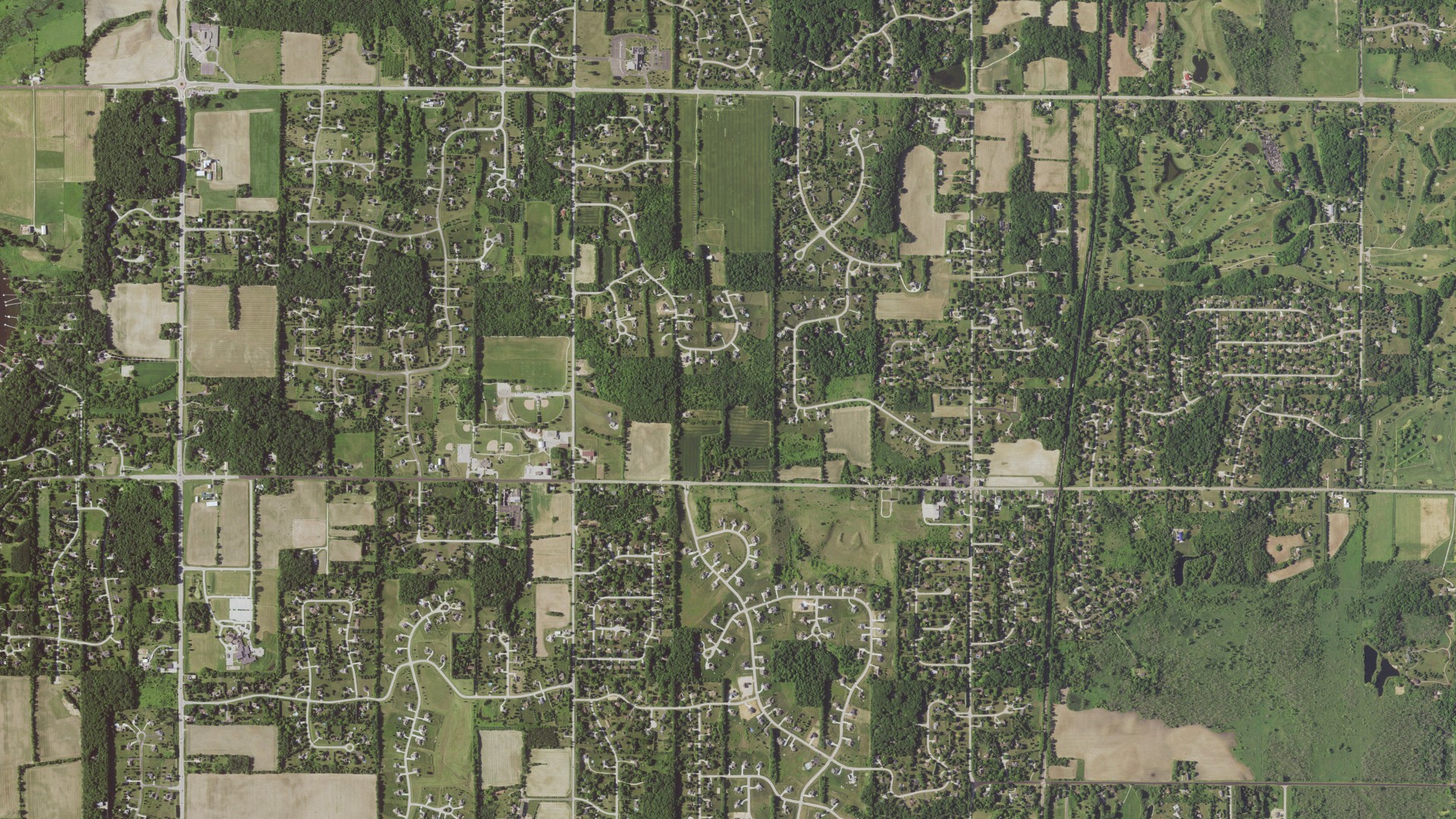 Aerial view of land around Richfield, Wisconsin