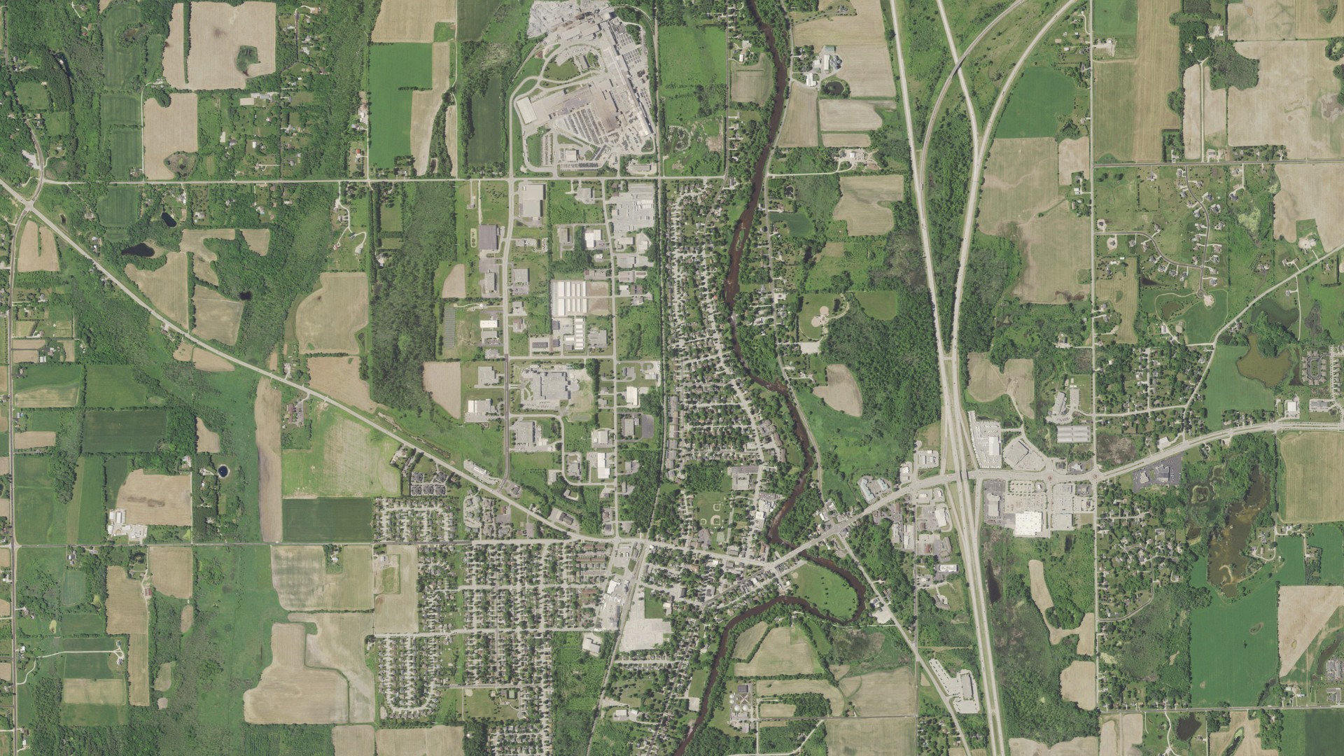 Aerial view of land around Saukville, Wisconsin