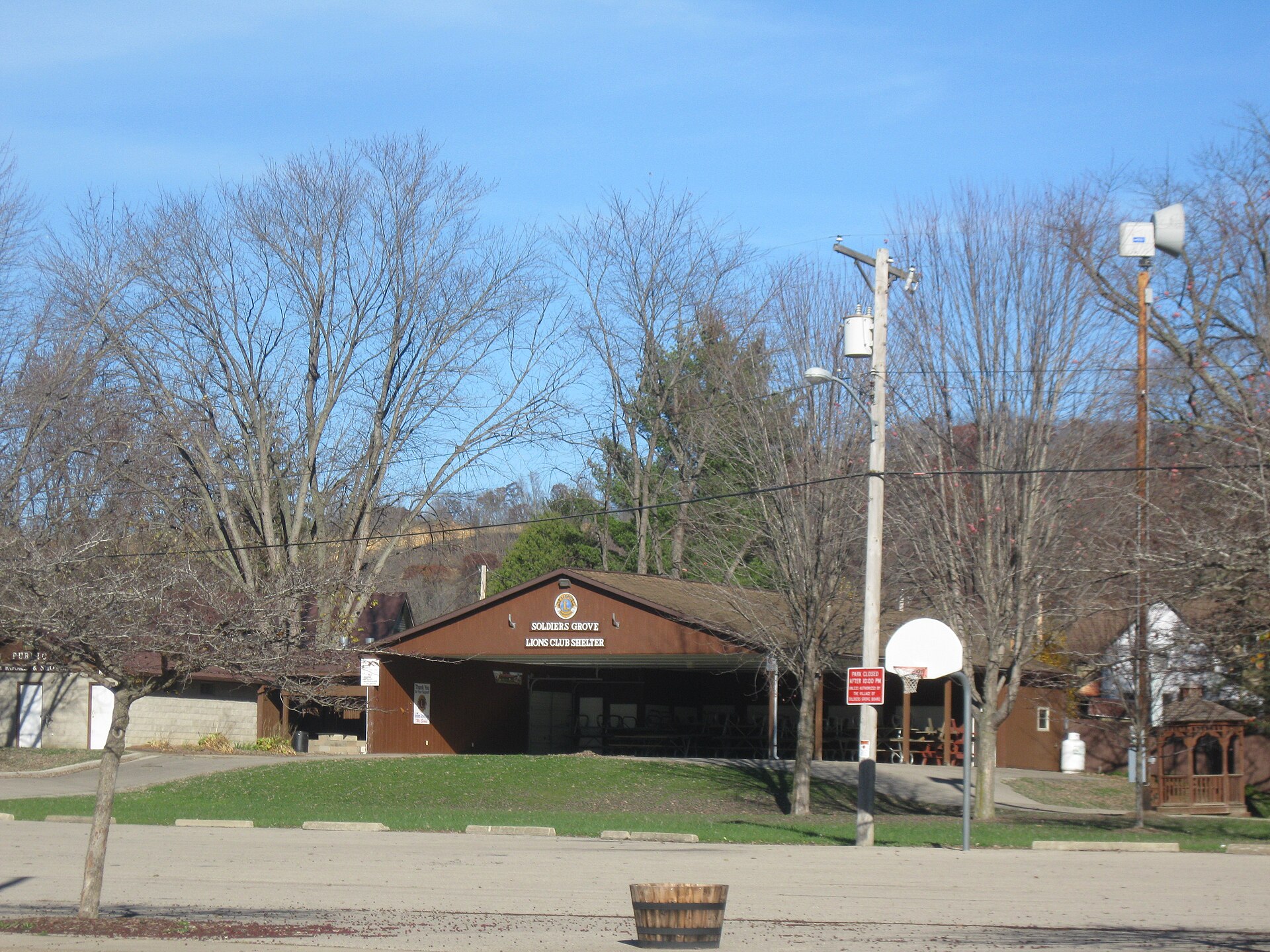 Lions Club Shelter in a public park in Soldiers Grove, Wisconsin.