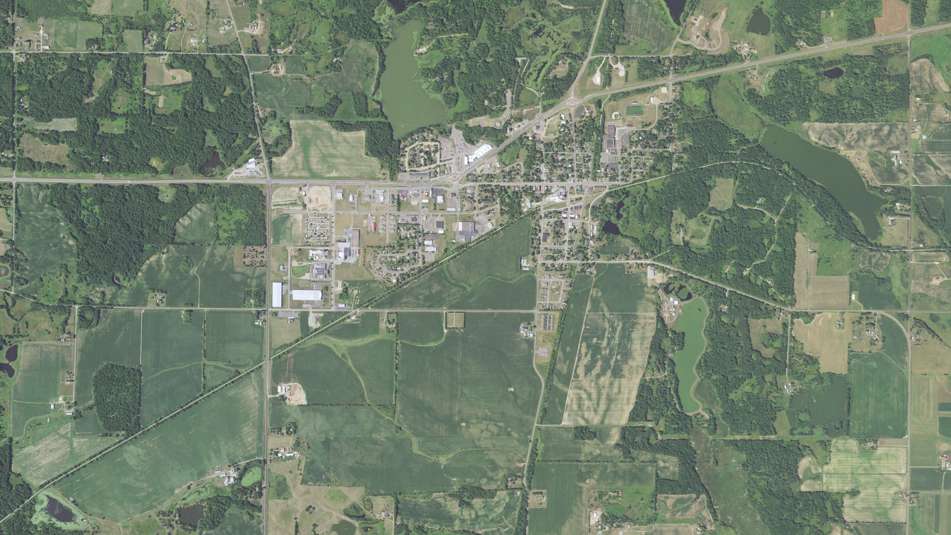 Aerial view of land around Turtle Lake, Wisconsin