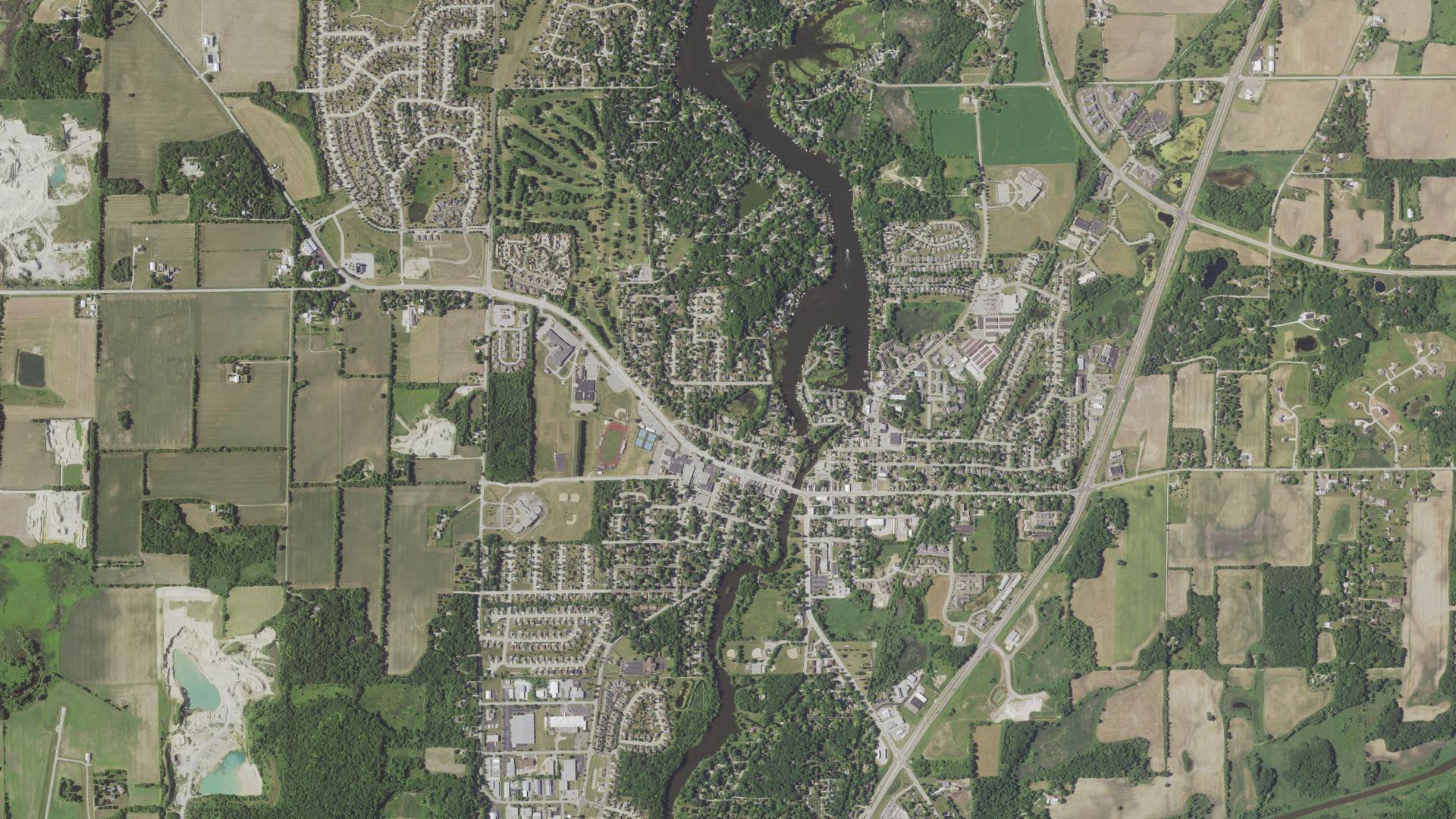 Aerial view of land around Waterford, Wisconsin
