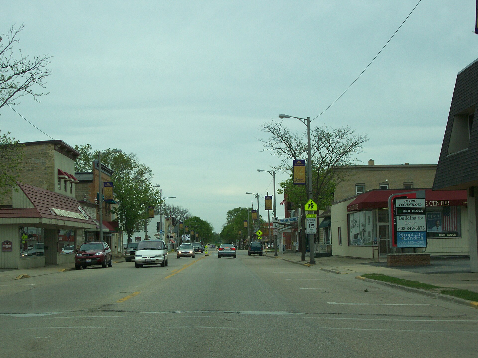 Looking east at Waunakee, Wisconsin, USA on Wisconsin Highway 19.