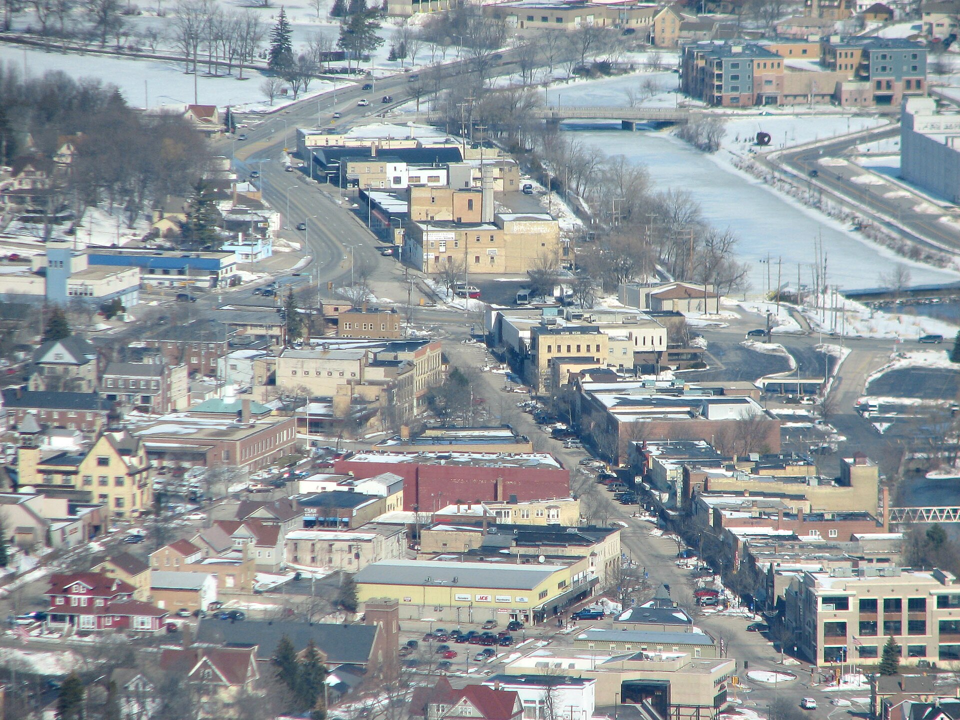 Downtown streets in West Bend, Wisconsin