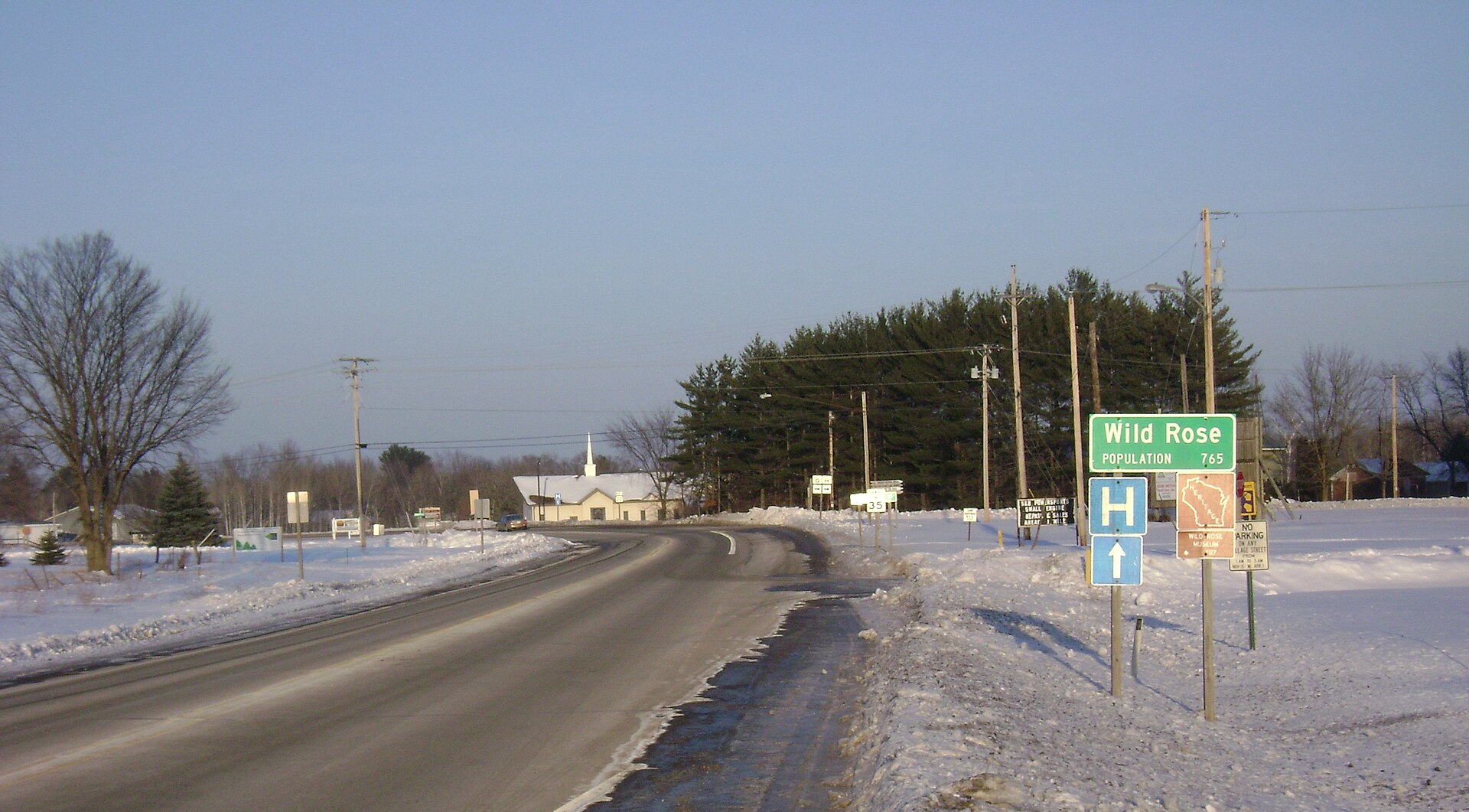 Wild Rose, Wisconsin as seen looking north along Highway 22.