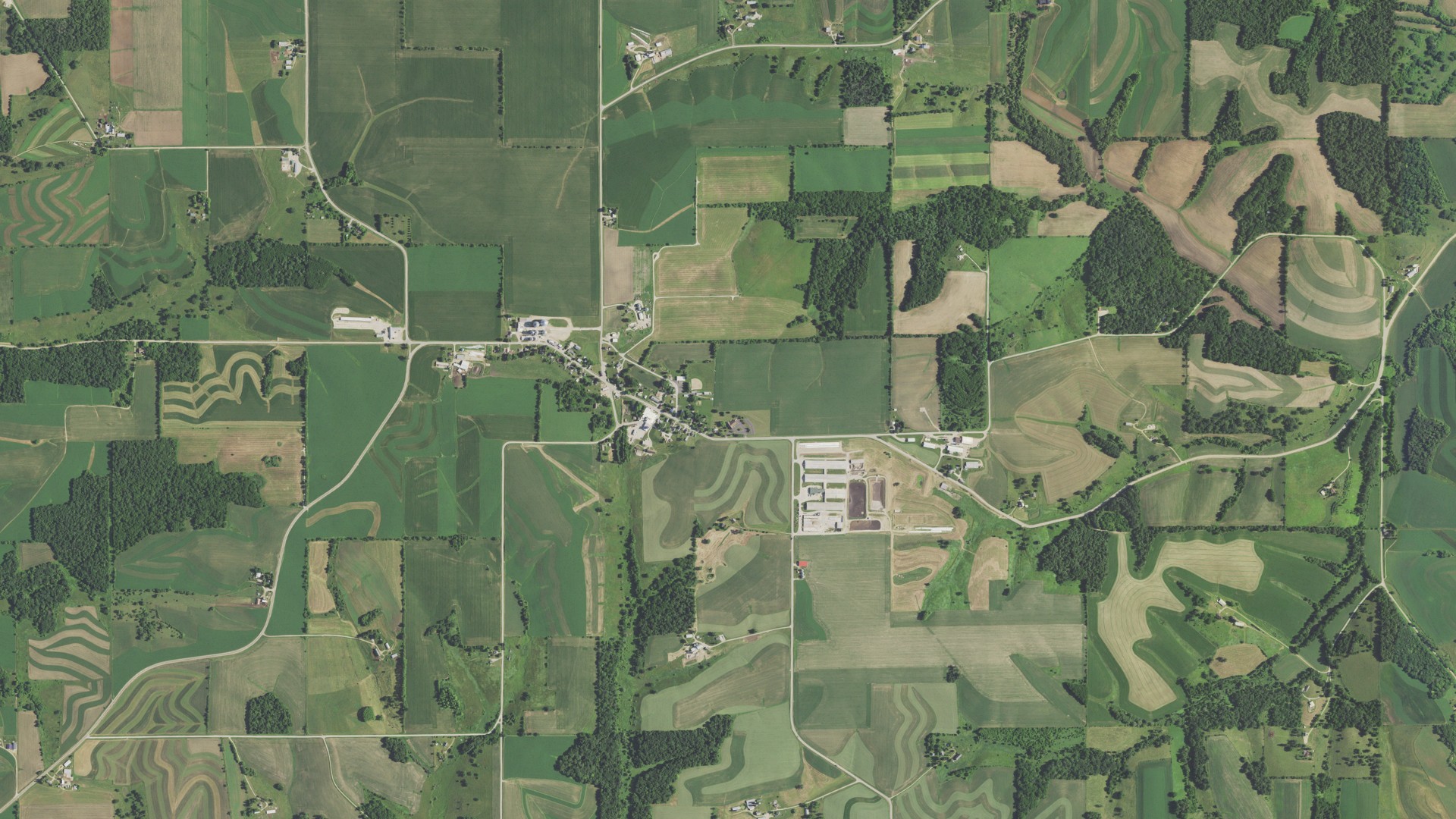 Aerial view of land around Wiota, Wisconsin