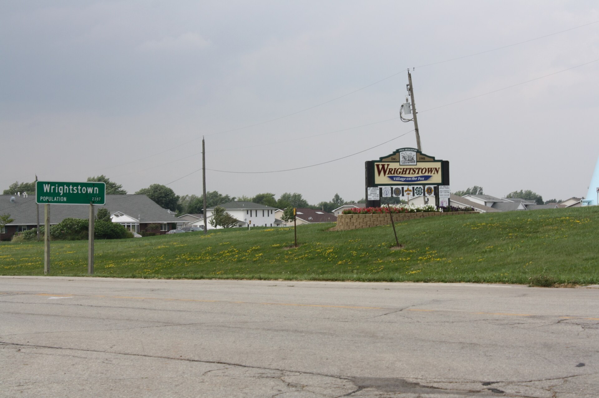 The welcome and road signs for w:Wrightstown, Wisconsin on w:Wisconsin Highway 96 on the southeast side of the village.