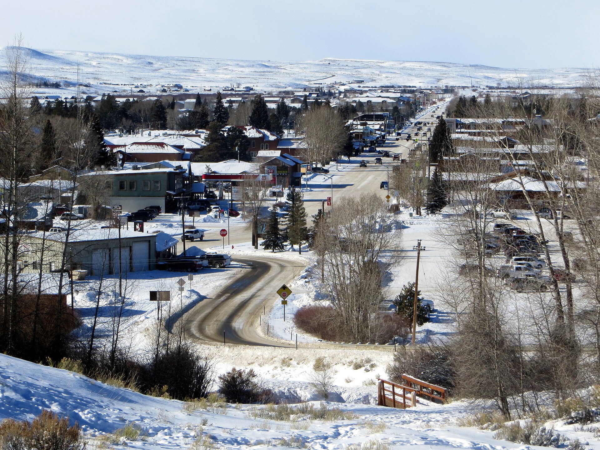 Pinedale Wyoming viewed from a hill on the east side during winter. The picture was taken at the end of December, 2016. — Sublette County, Wyoming