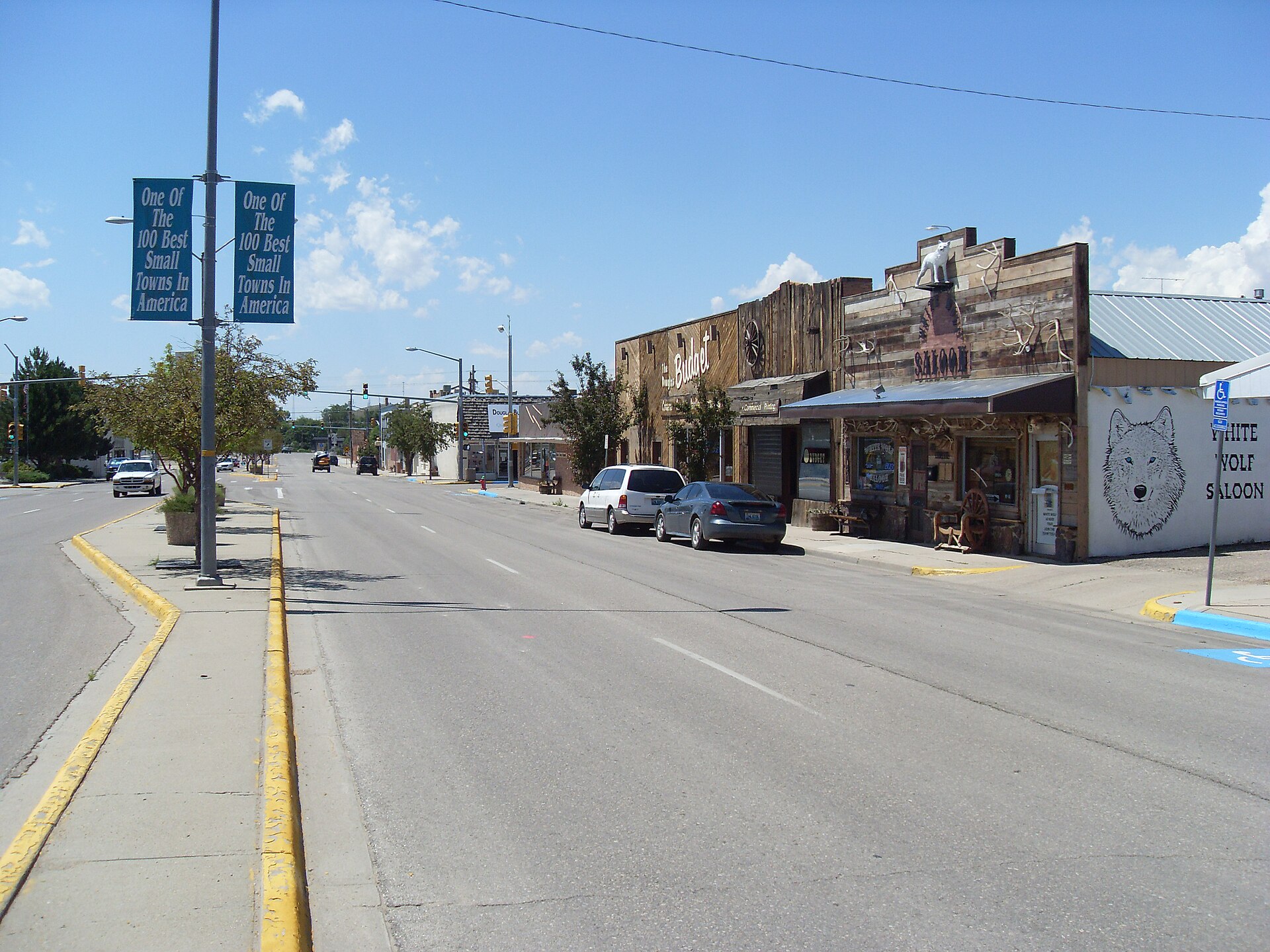 Center Street in Douglas Wy, view to the west, white wolf saloon on the right — Wyoming