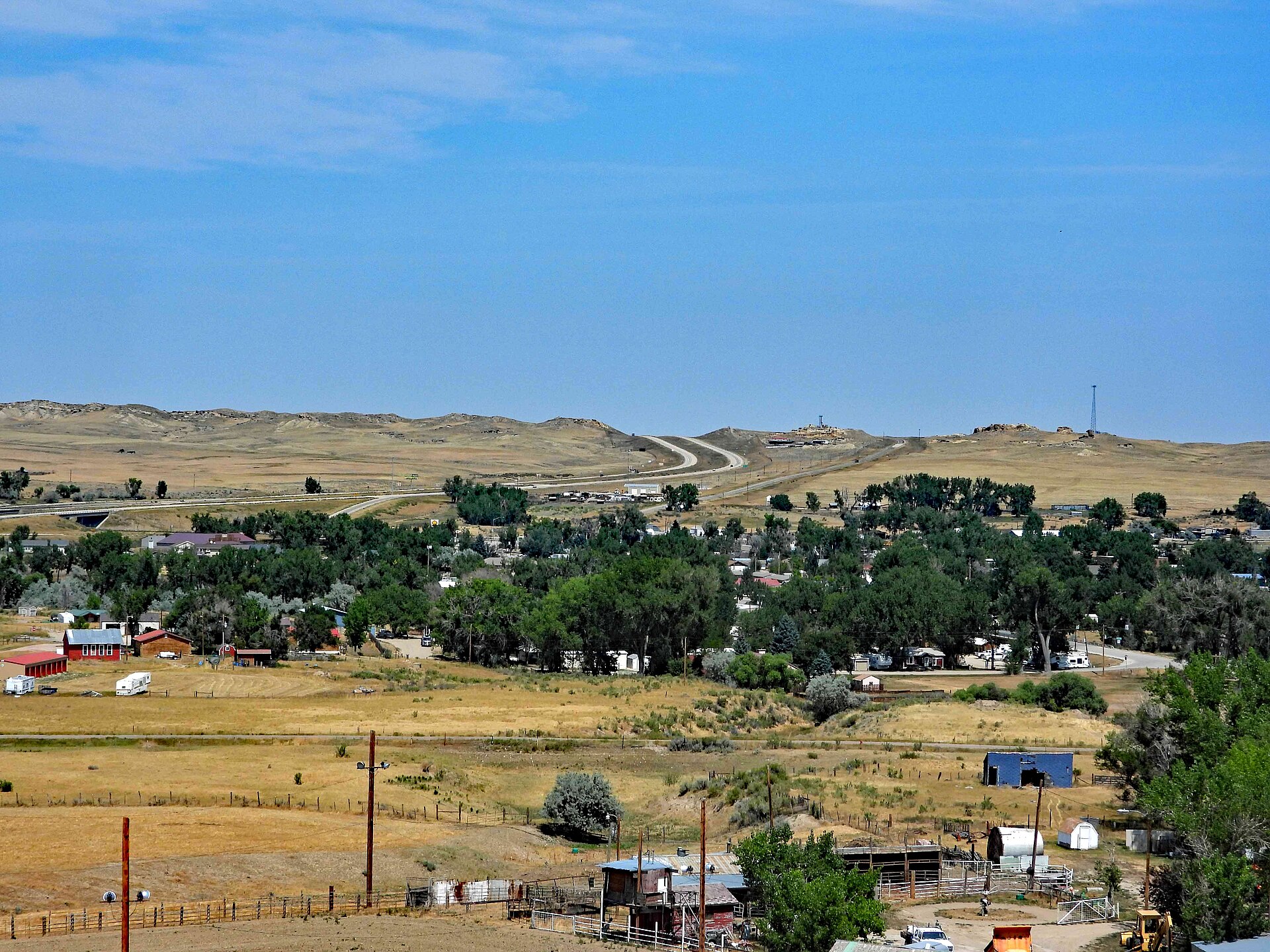 Looking North over Kaycee, Wy.. Interstate Highway 25 in the distance. — Wyoming
