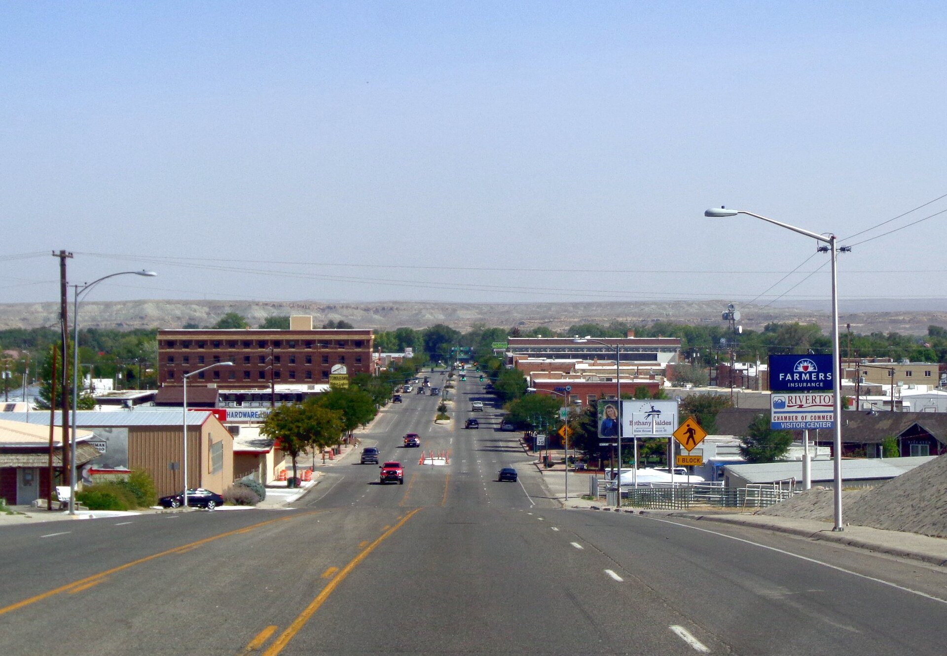 Downtown Riverton, Wyoming. The view is looking East along W. Main Street.