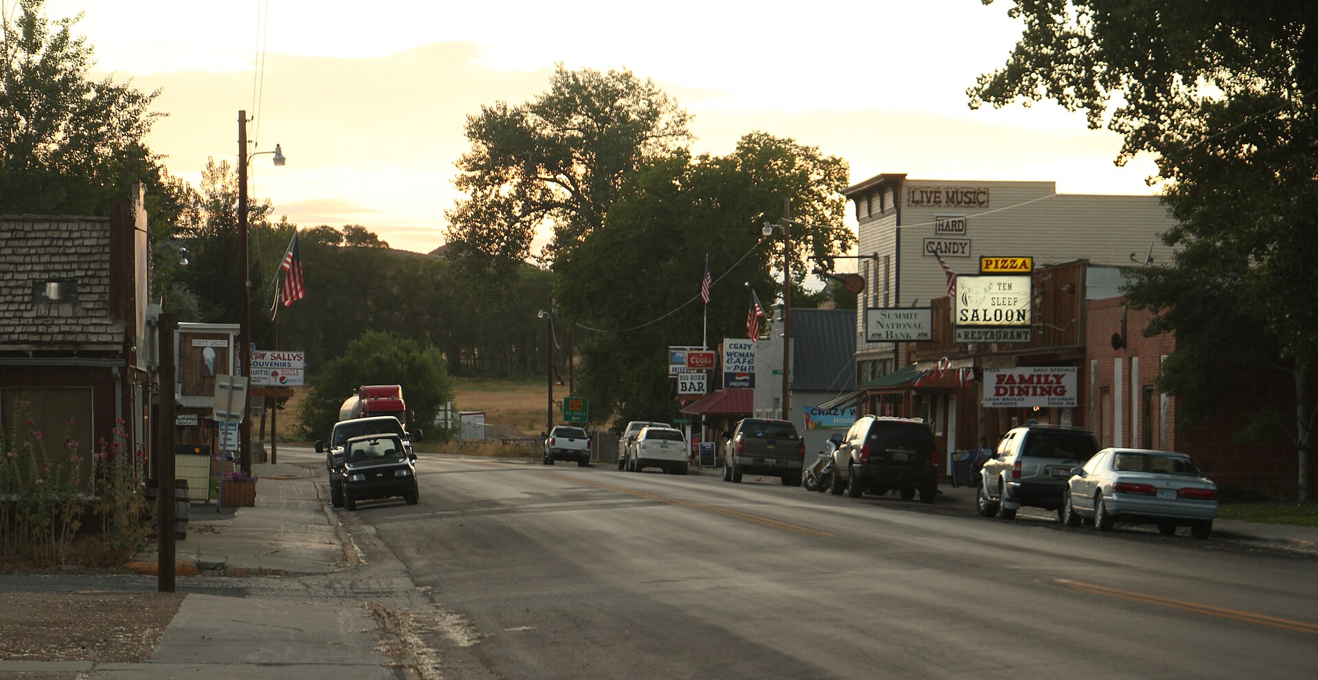 Downtown Ten Sleep, Wyoming during late evening